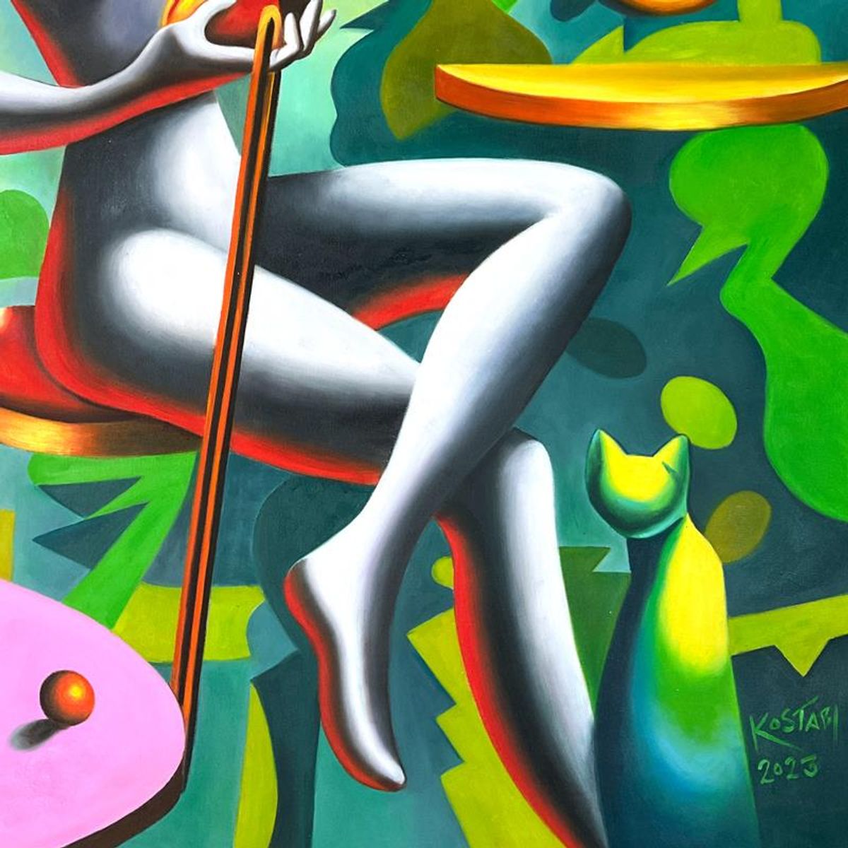 Mark Kostabi, "Cremonamania" Framed Original Painting on Canvas (42" x 54"), Hand Signed with Certificate of Authenticity.