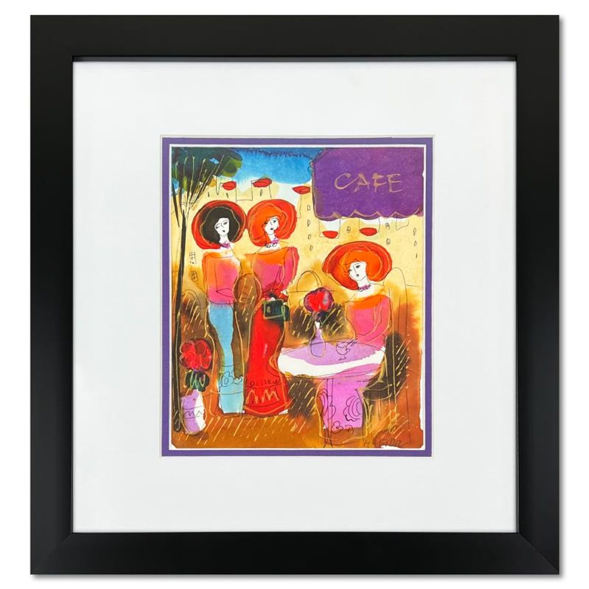 Moshe Leider, Framed Original Mixed Media Watercolor Painting, Hand Signed with Letter of Authenticity.