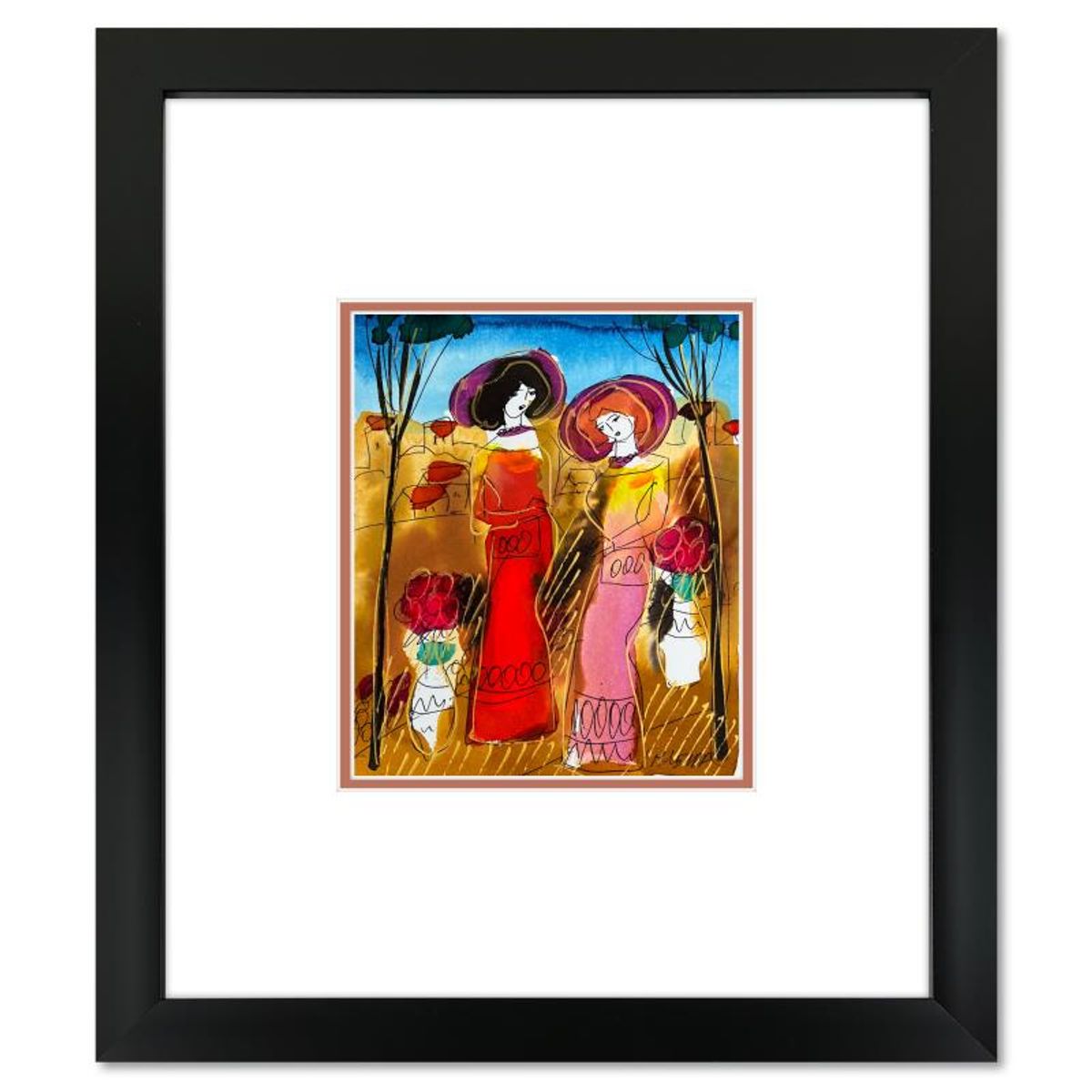 Moshe Leider, Framed Original Mixed Media Watercolor Painting, Hand Signed with Letter of Authenticity.