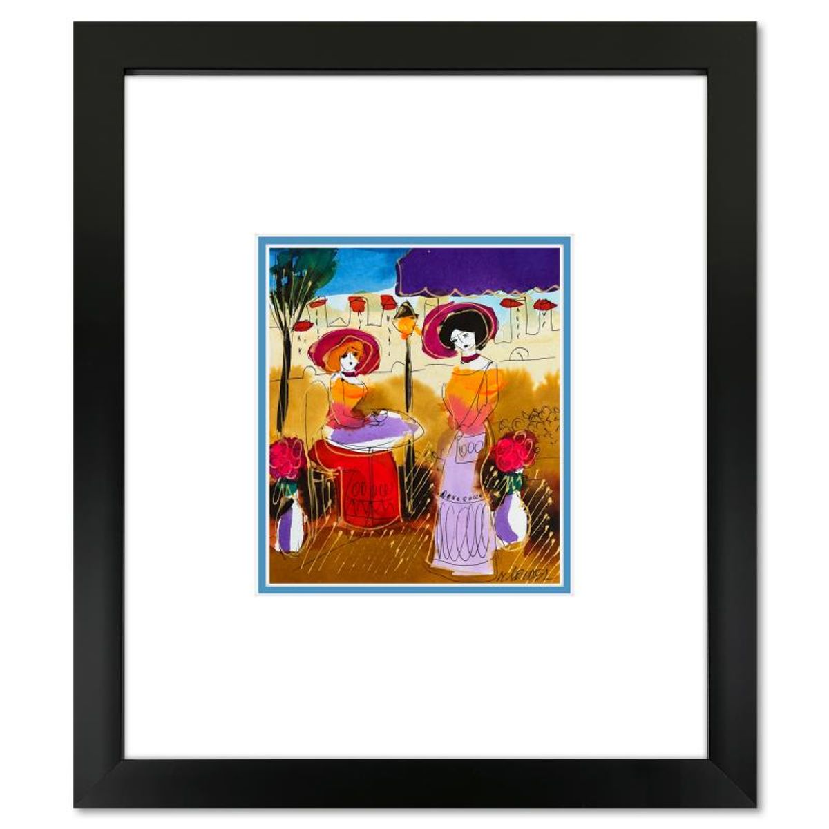 Moshe Leider, Framed Original Mixed Media Watercolor Painting, Hand Signed with Letter of Authenticity.