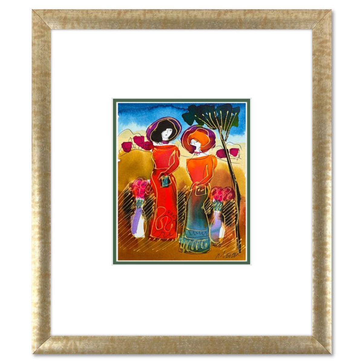 Moshe Leider, Framed Original Mixed Media Watercolor Painting, Hand Signed with Letter of Authenticity.
