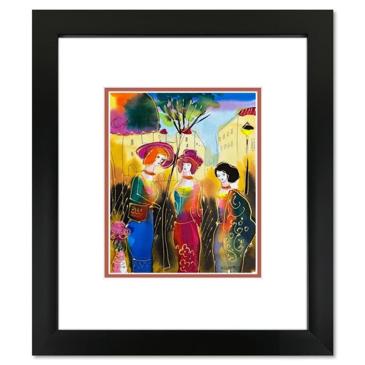 Moshe Leider, Framed Original Mixed Media Watercolor Painting, Hand Signed with Letter of Authenticity.