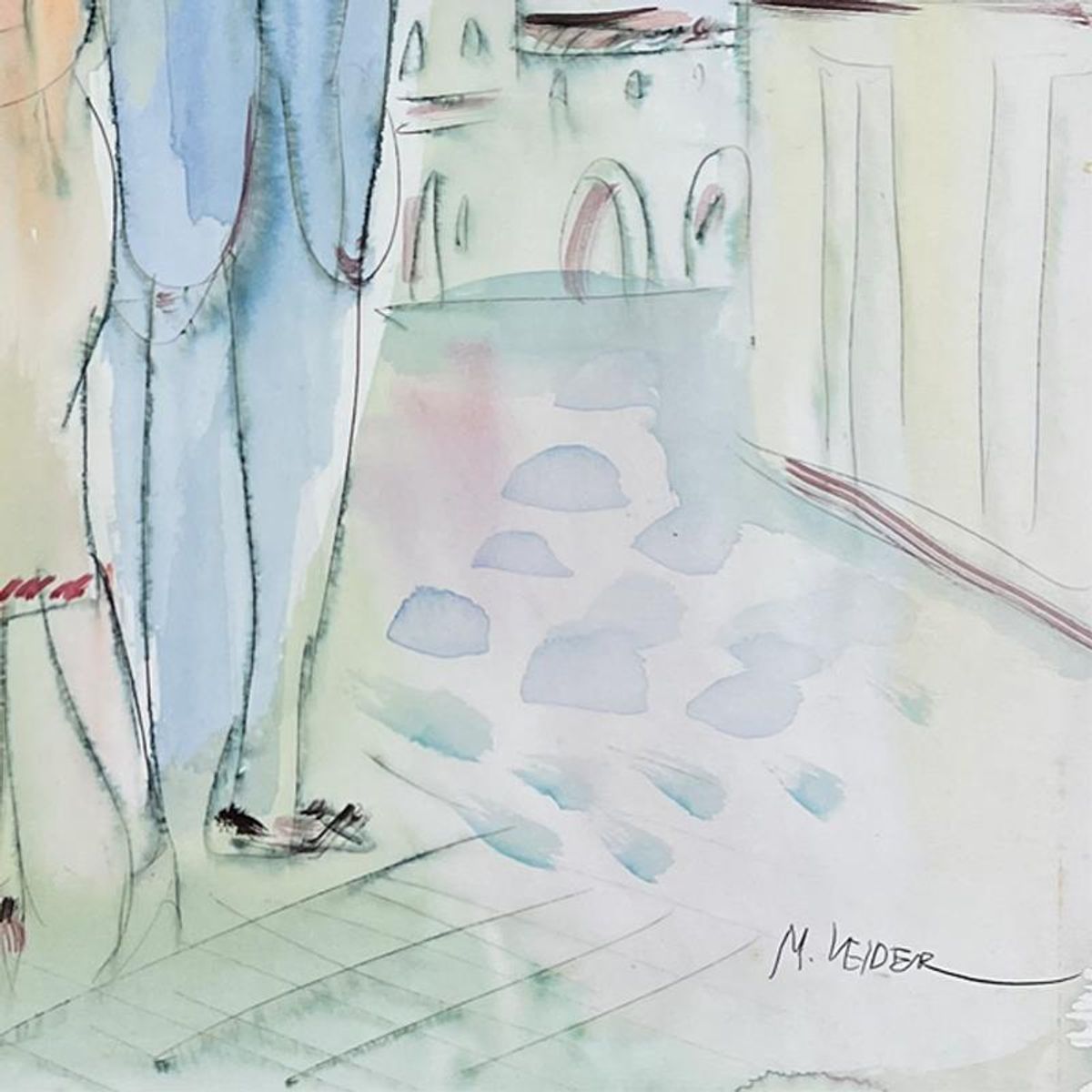 Moshe Leider, Framed Original Mixed Media Watercolor Painting, Hand Signed with Letter of Authenticity.