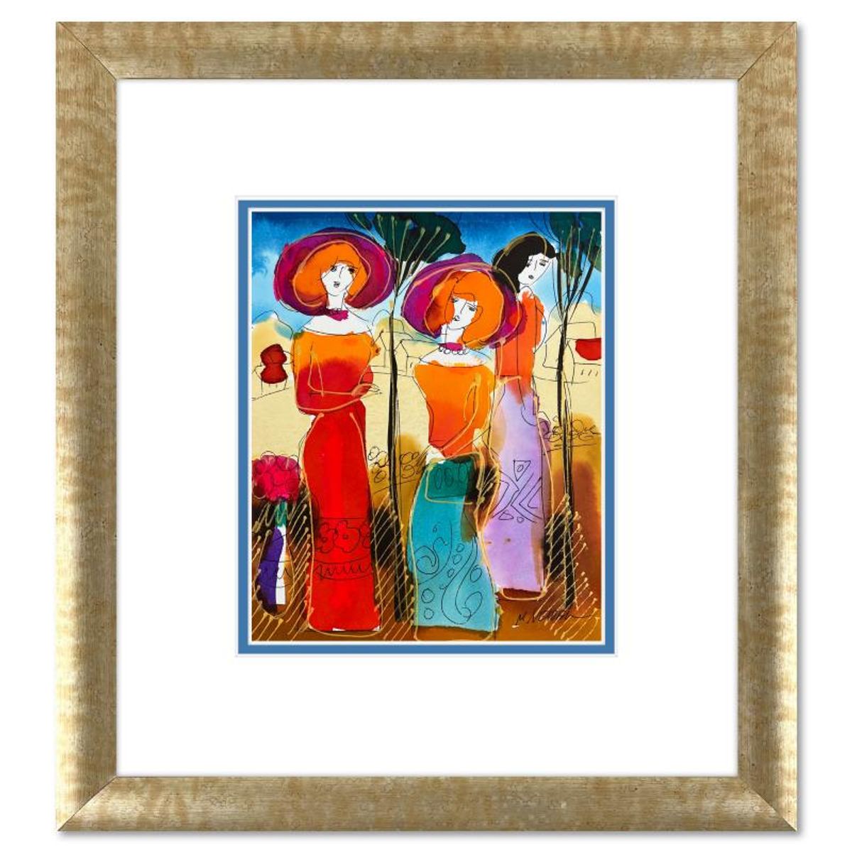 Moshe Leider, Framed Original Mixed Media Watercolor Painting, Hand Signed with Letter of Authenticity.