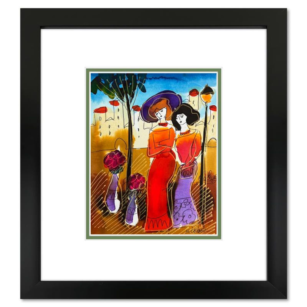 Moshe Leider, Framed Original Mixed Media Watercolor Painting, Hand Signed with Letter of Authenticity.
