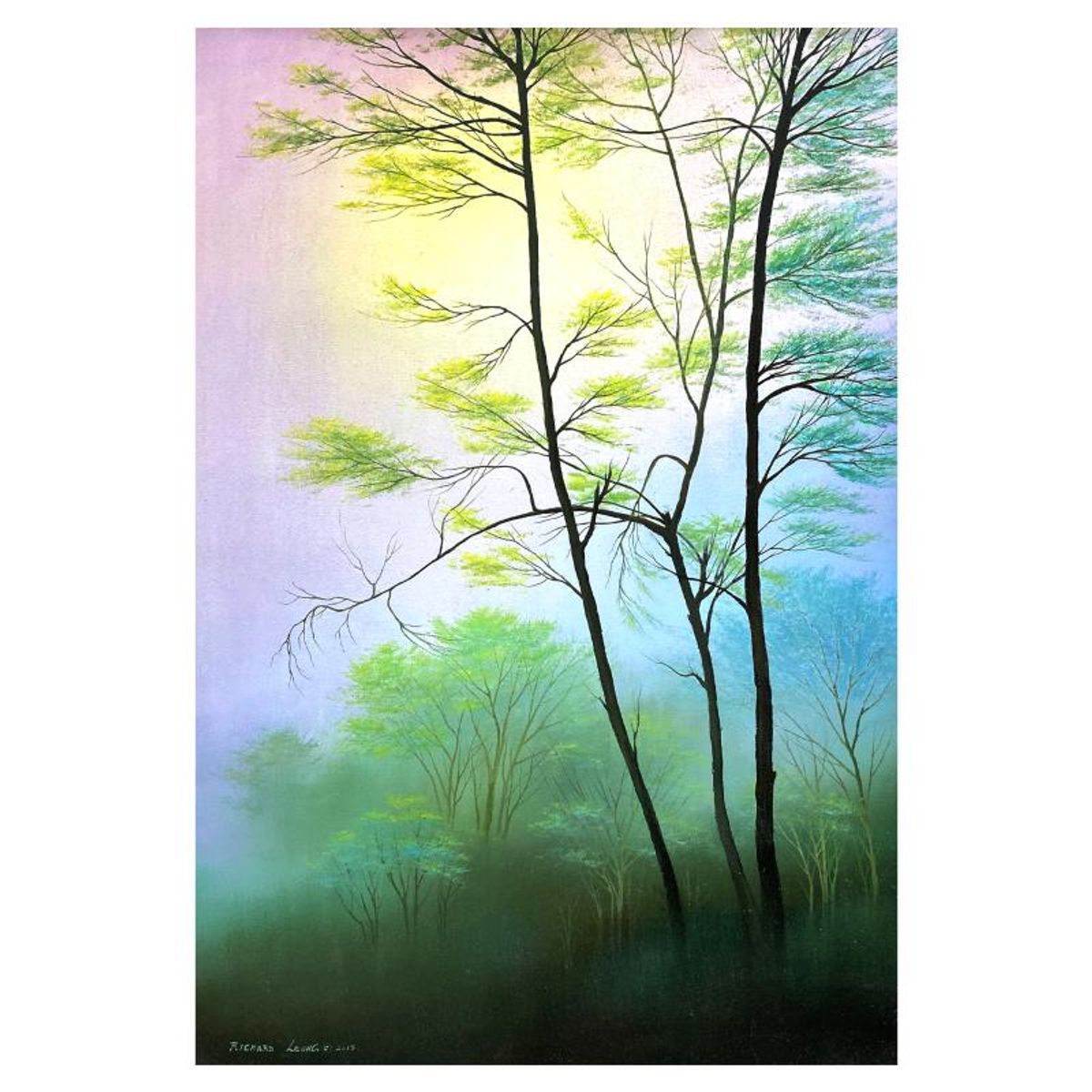 Richard Leung, "Enchanted Forest" Original Oil Painting on Canvas, Hand Signed with a Letter of Authenticity.