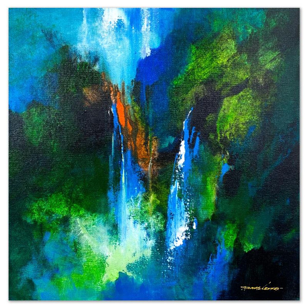 Thomas Leung, "Mountain Stream 2" Original Acrylic Painting on Gallery Wrapped Canvas, Hand Signed with Letter of Authenticity.
