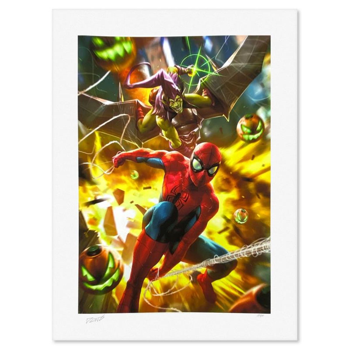 Marvel Comics & Derrick Chew, "Spider-Man vs Green Goblin" Limited Edition, PP Numbered 3/4 and Signed with Letter of Authenticity.