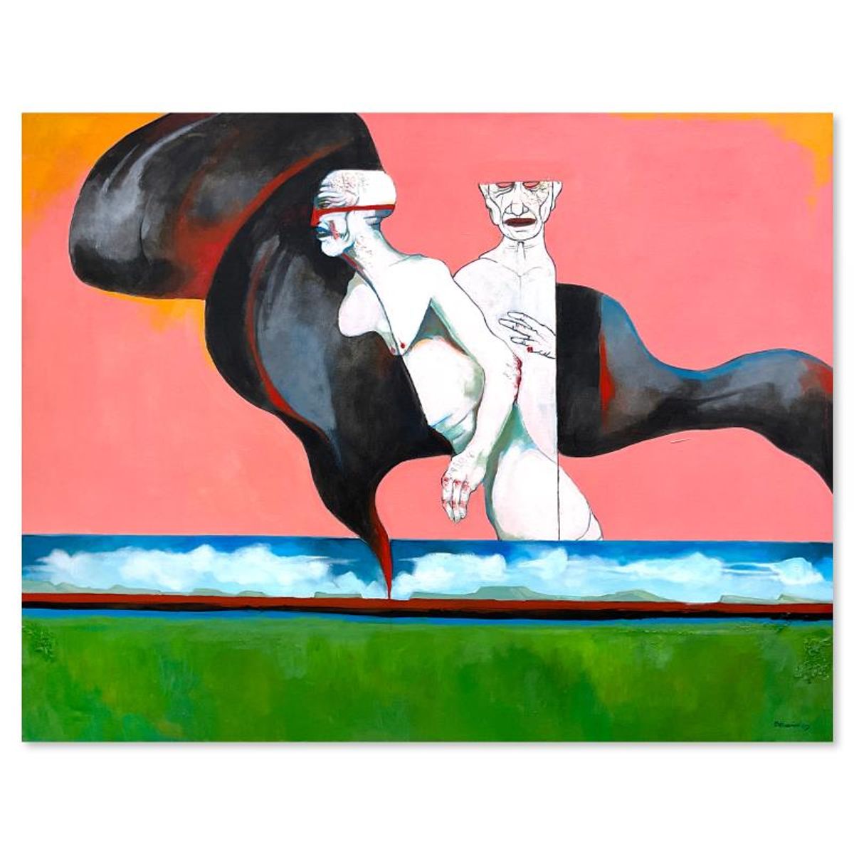 Milton Berwin (1925-2023), Original Painting on Canvas (50" x 64"), Hand Signed with Letter of Authenticity.