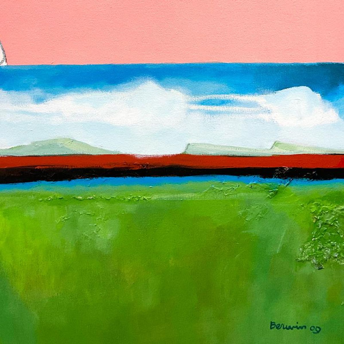 Milton Berwin (1925-2023), Original Painting on Canvas (50" x 64"), Hand Signed with Letter of Authenticity.
