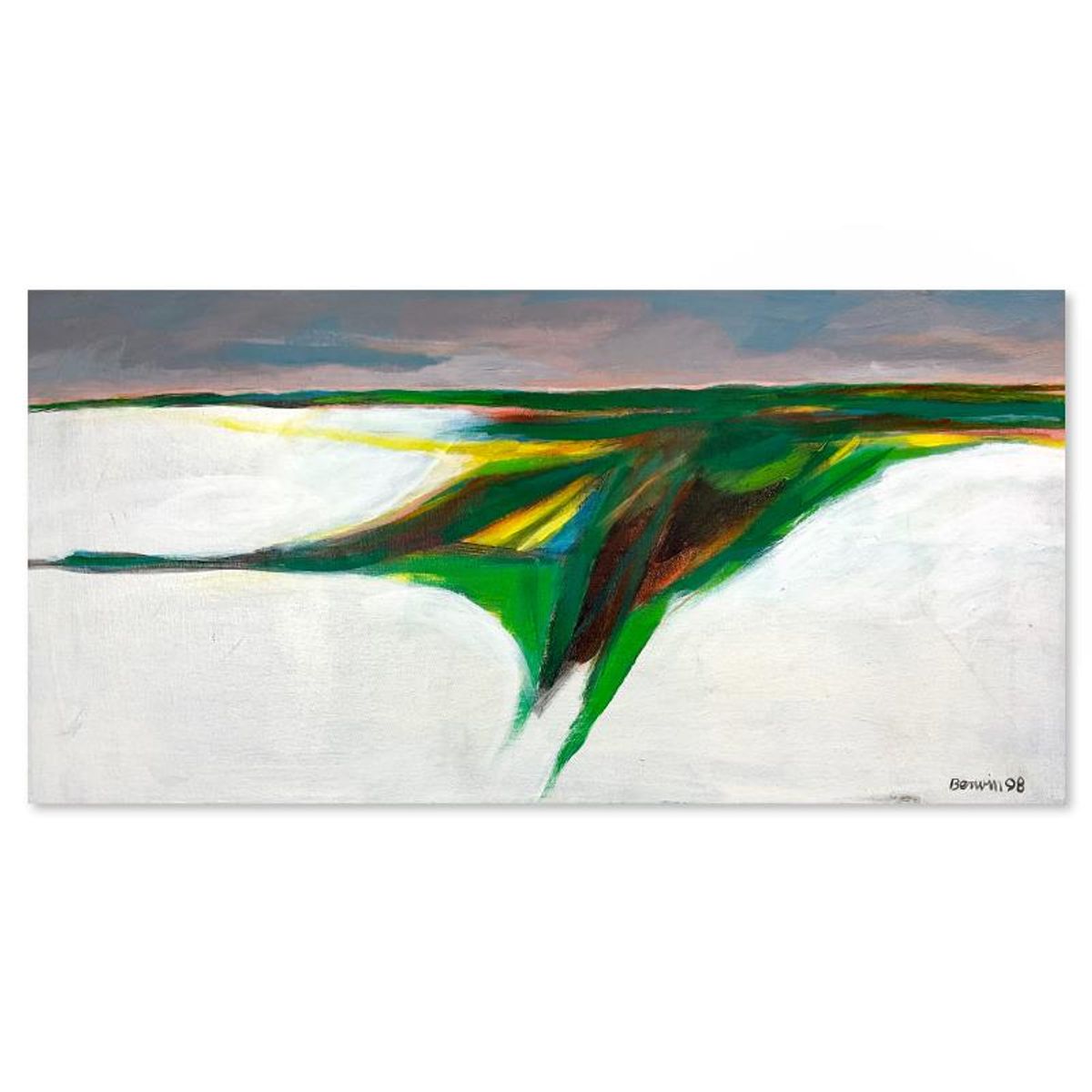 Milton Berwin (1925-2023), Original Painting on Canvas (14" x 28"), Dated 1998 and Hand Signed with Letter of Authenticity.