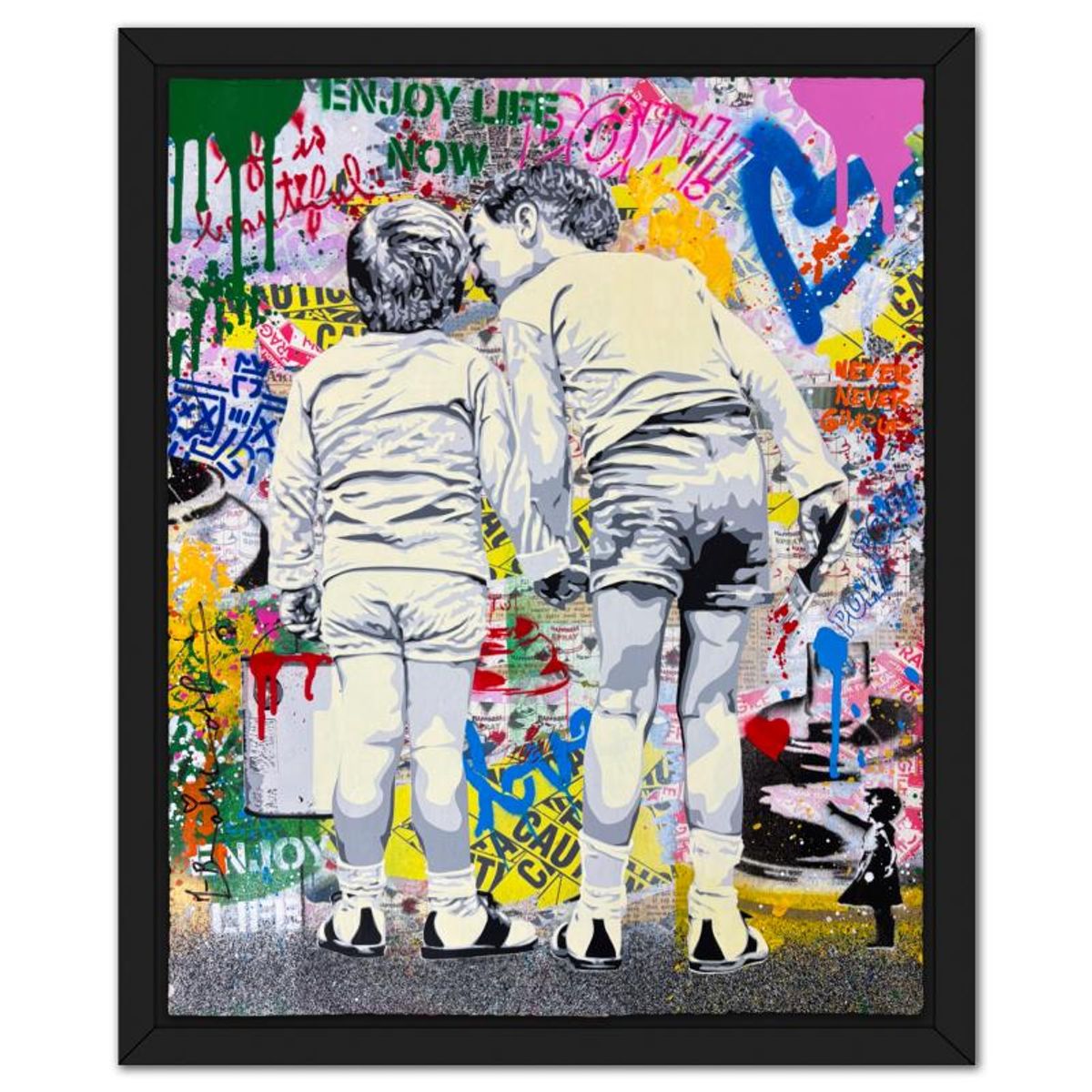 Mr Brainwash, '"Brother's Advice" Framed Mixed Media Original, Hand Signed with Certificate of Authenticity.