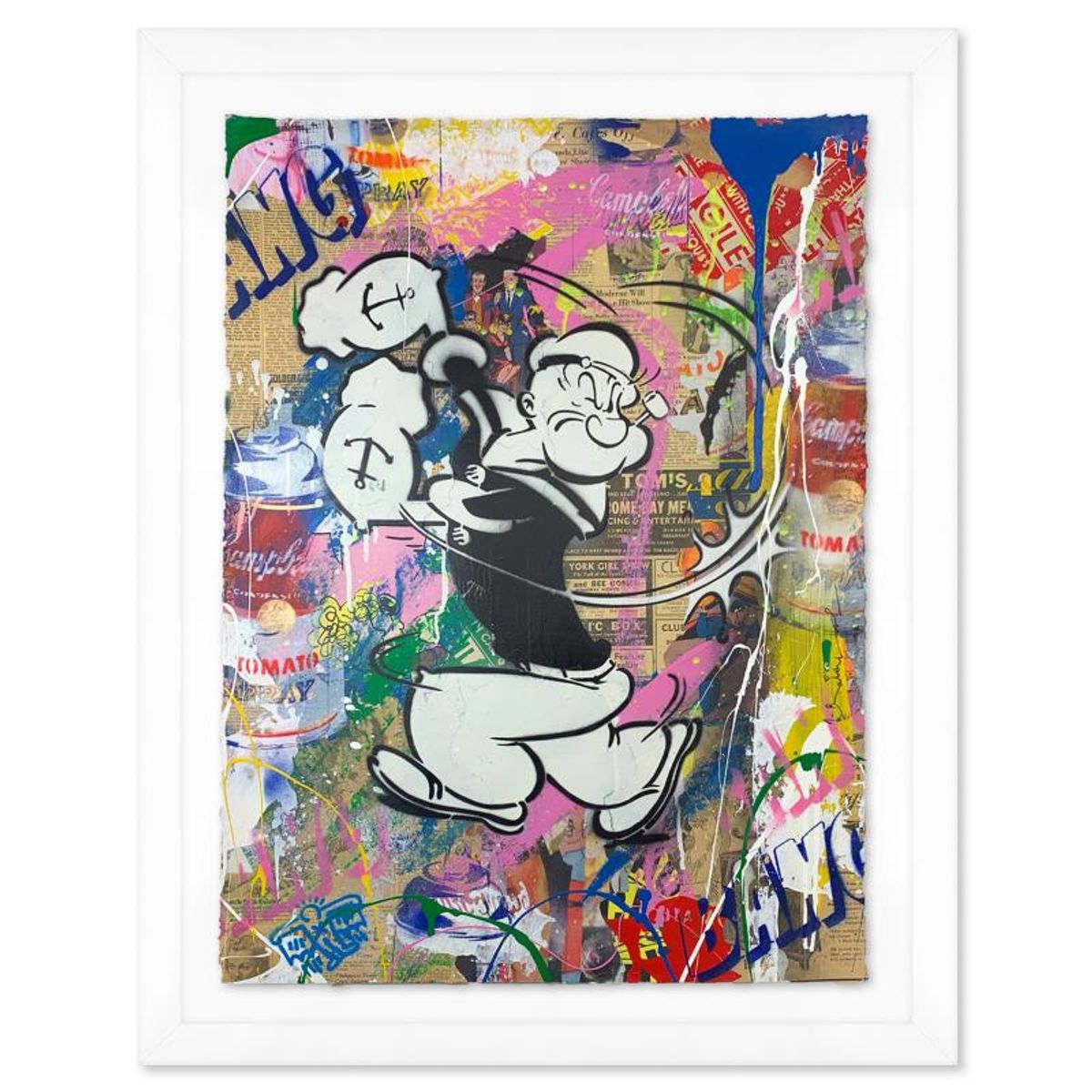 Mr. Brainwash, "Popeye" Framed Mixed Media Original, Hand Signed with Certificate of Authenticity.