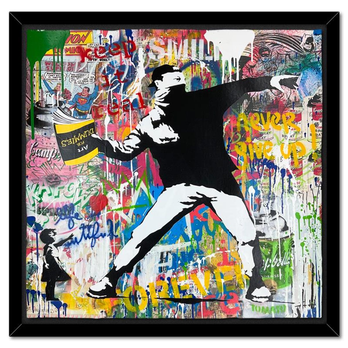 Mr. Brainwash, "Banksy Thrower" Framed Mixed Media Original, Hand Signed with Certificate of Authenticity.