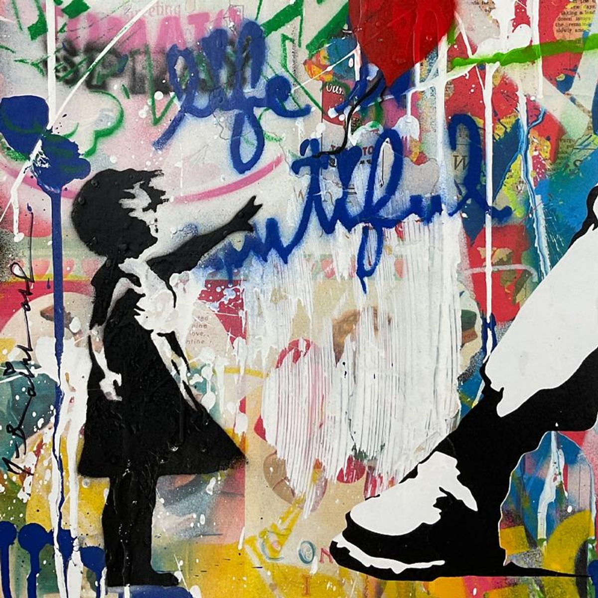 Mr. Brainwash, "Banksy Thrower" Framed Mixed Media Original, Hand Signed with Certificate of Authenticity.