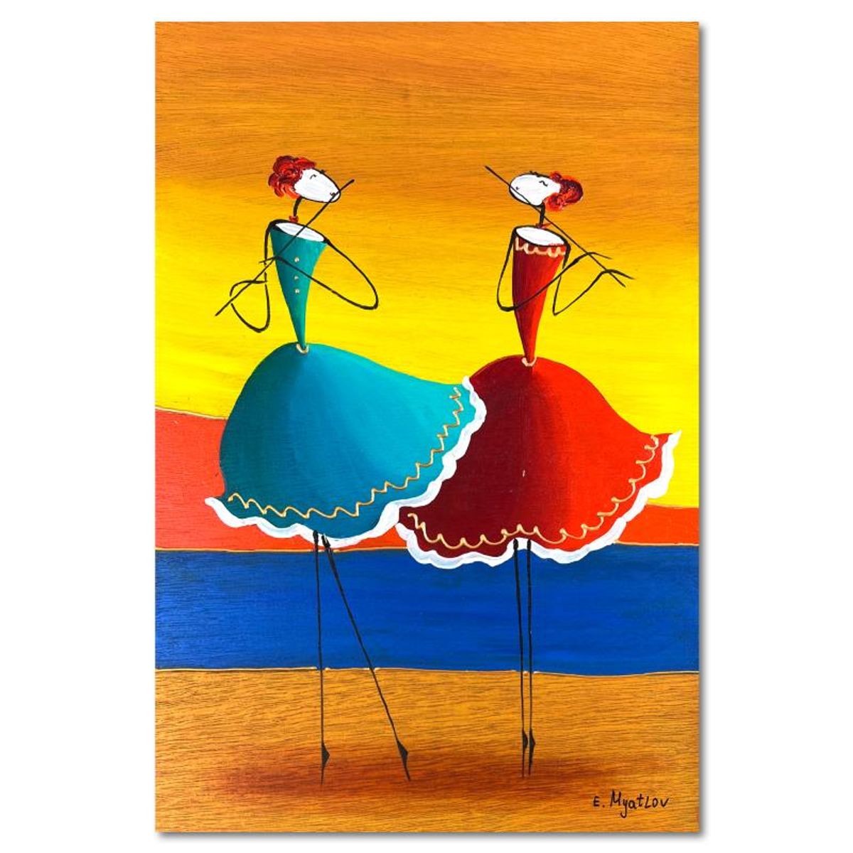 Ester Myatlov, Hand Signed Original Painting on Wood Panel with Letter of Authenticity.