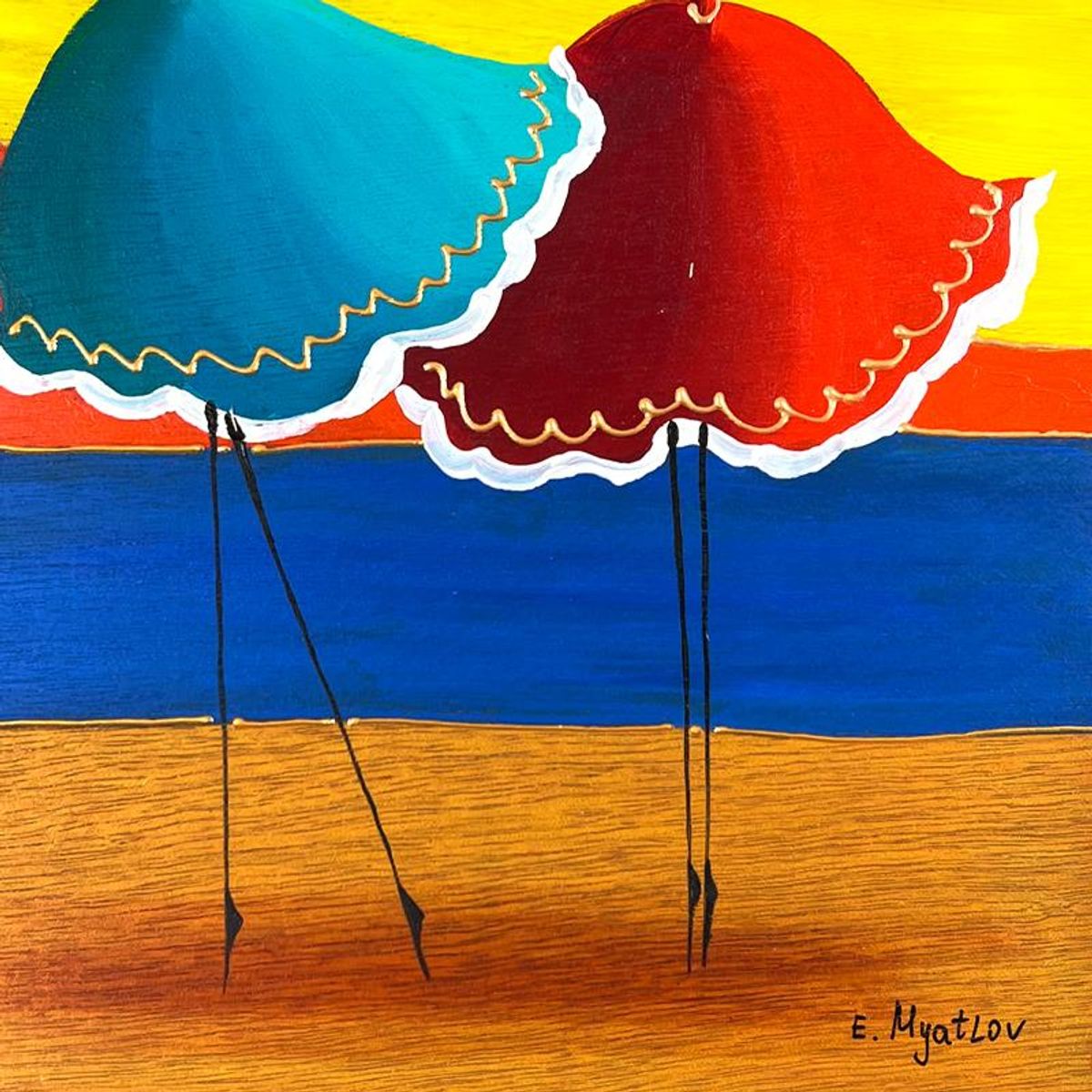 Ester Myatlov, Hand Signed Original Painting on Wood Panel with Letter of Authenticity.