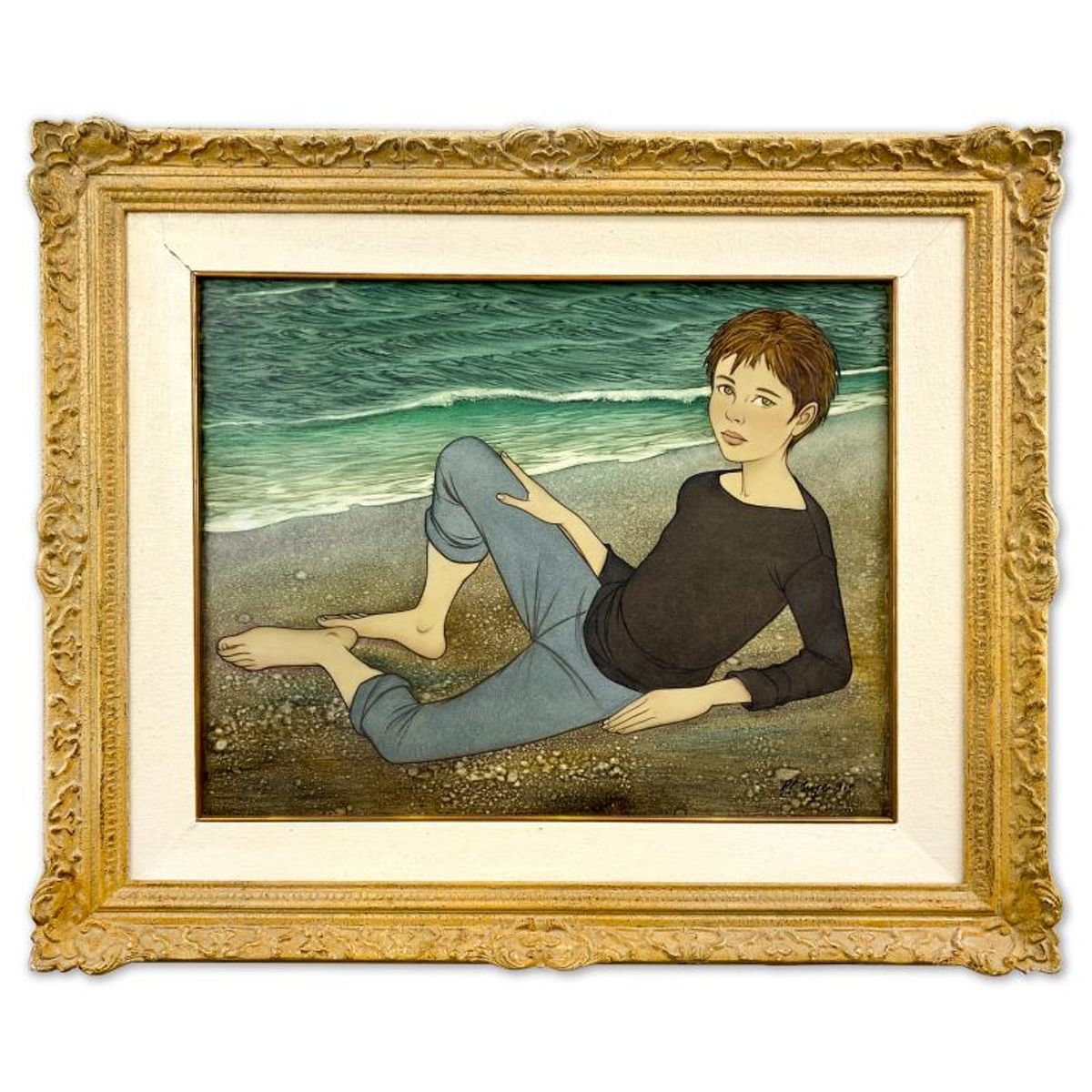 Philippe Noyer (1917-1985), "Reclining Woman" Framed Original Oil Painting on Canvas, Dated (1963) Hand Signed with Letter of Authenticity.