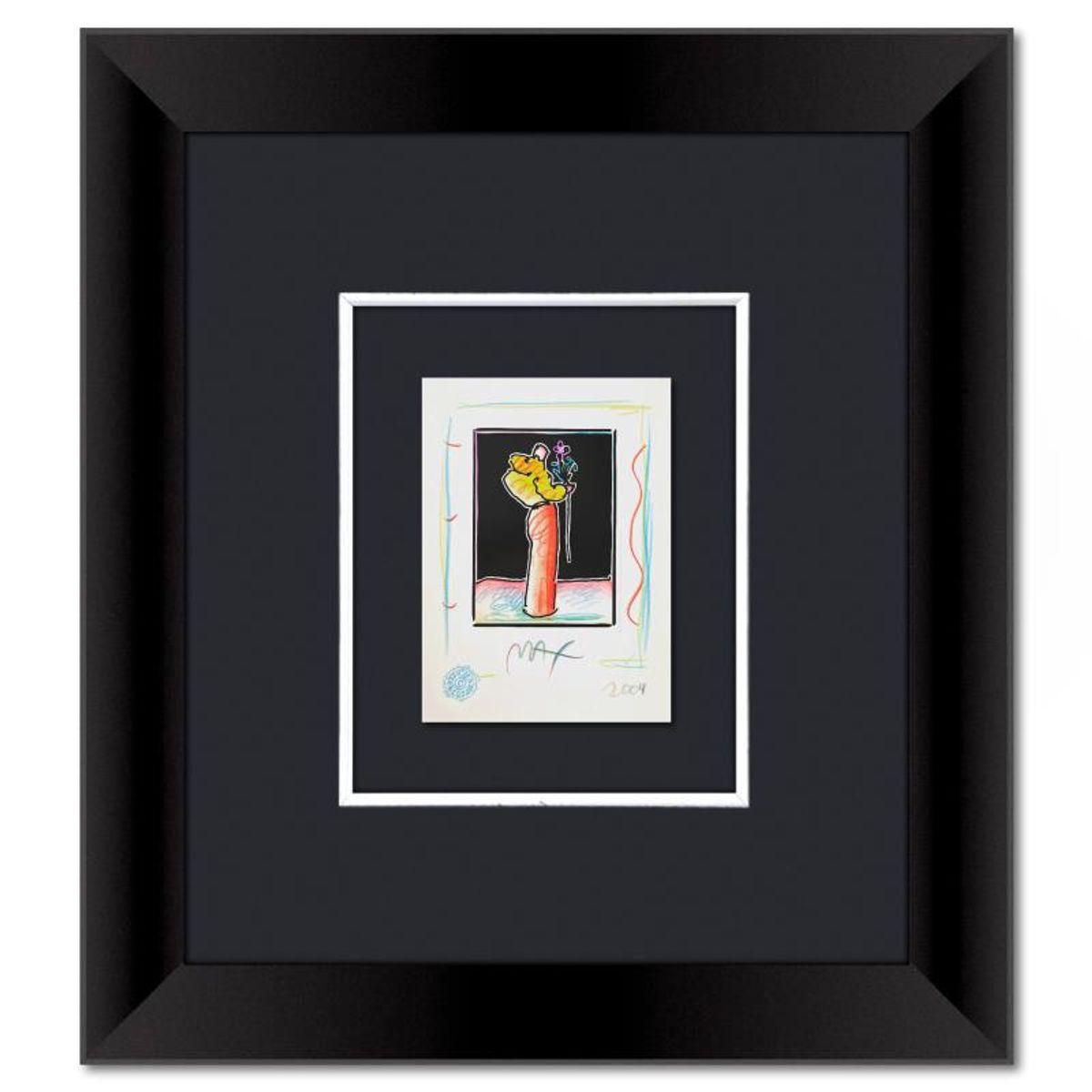 Peter Max, Framed One-of-a-Kind Mixed Media, Hand Signed with Registration Number Certifying Authenticity.