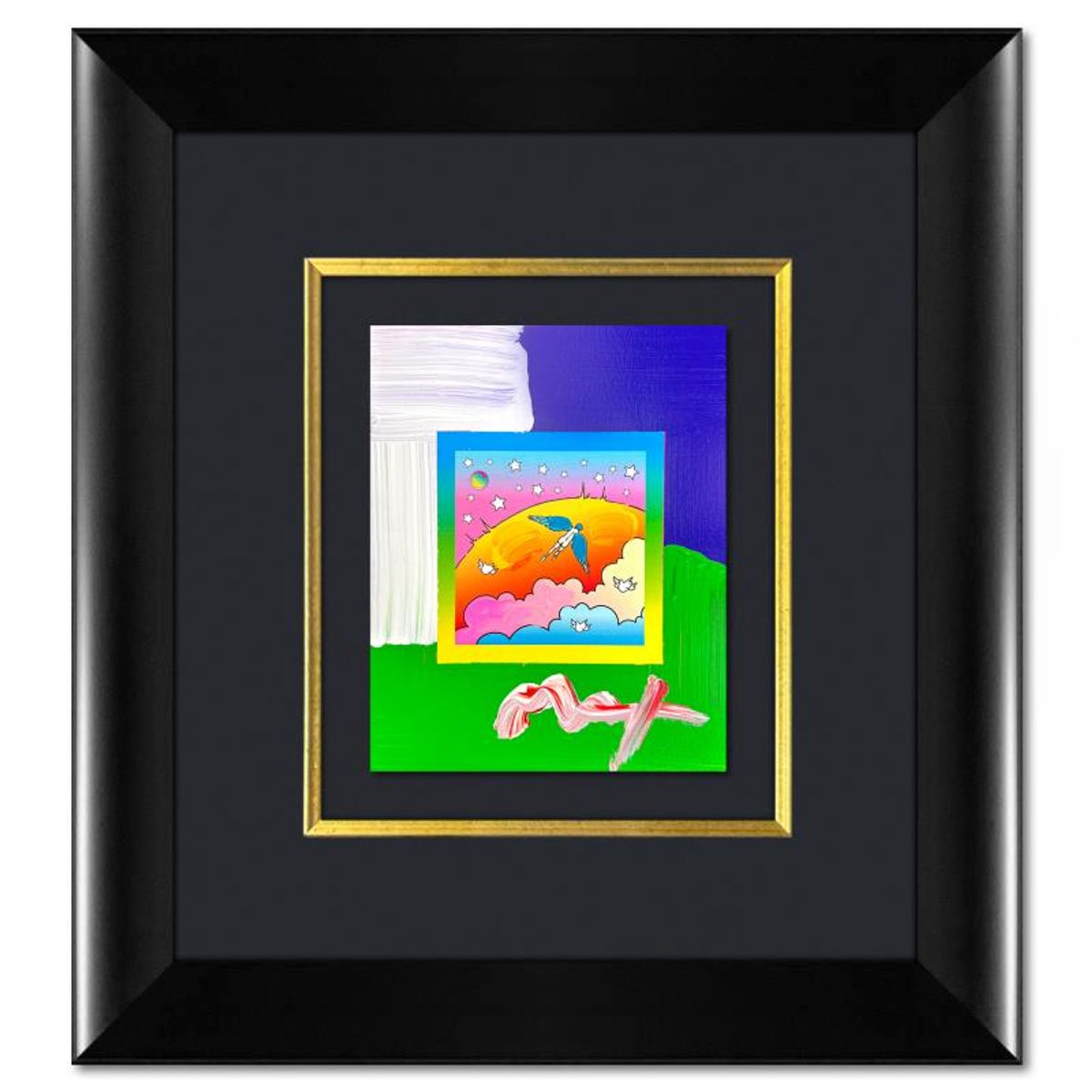 Peter Max, "Angel with Clouds" Framed One-of-a-Kind Acrylic Mixed Media, Hand Signed with Registration Number Certifying Authenticity.