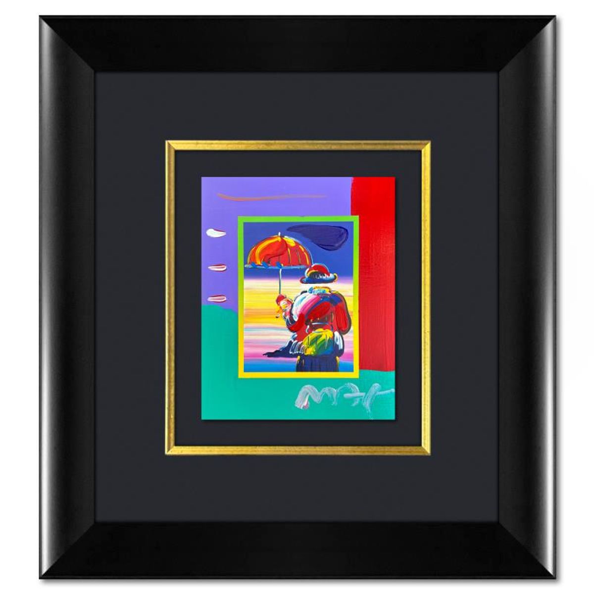 Peter Max, "Umbrella Man on Blends" Framed One-of-a-Kind Acrylic Mixed Media, Hand Signed with Registration Number Certifying Authenticity.
