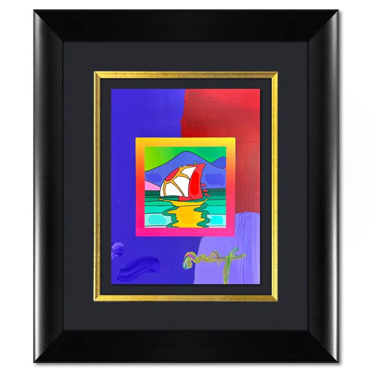 Peter Max, "Sailboat East" Framed One-of-a-Kind Acrylic Mixed Media, Hand Signed with Registration Number Certifying Authenticity