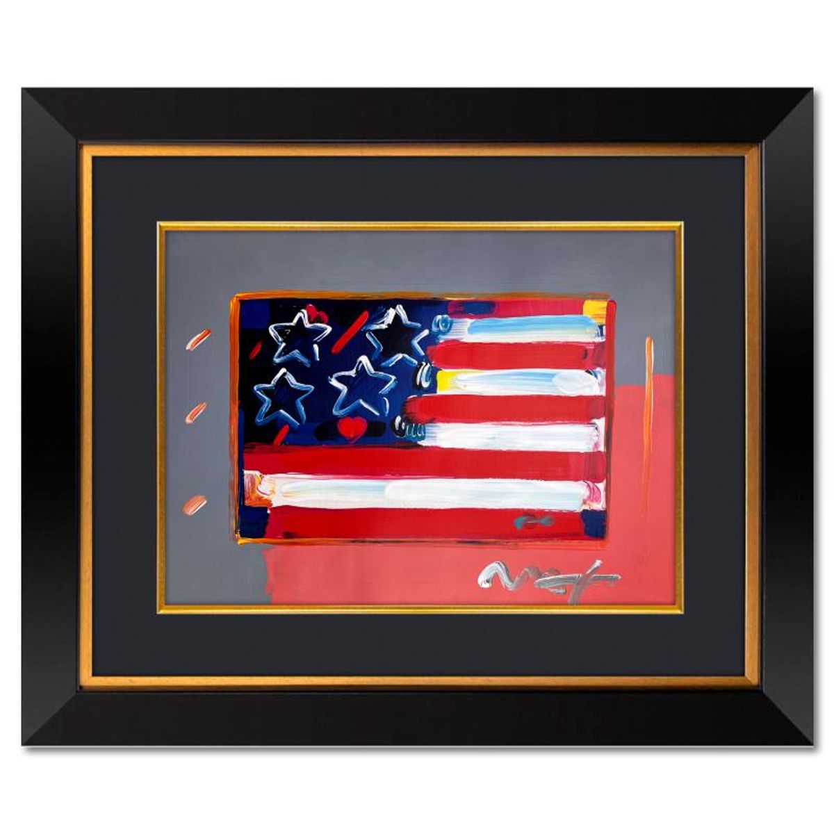 Peter Max, "Flag" Framed One-of-a-Kind Mixed Media, Hand Signed with Registration Number Certifying Authenticity.