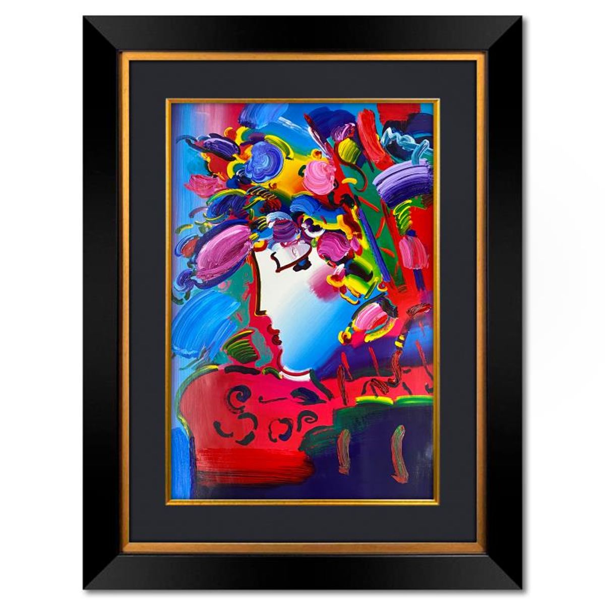 Peter Max, "Blushing Beauty" Framed One-of-a-Kind Mixed Media, Hand Signed with Registration Number Certifying Authenticity.