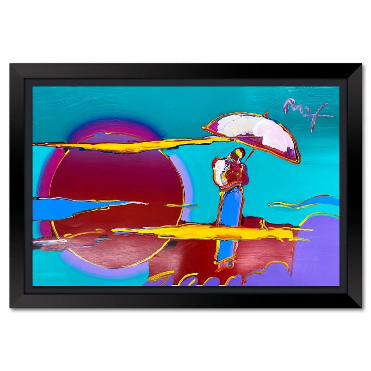 Peter Max, "New Moon 2" Framed One-of-a-Kind Mixed Media, Hand Signed with Registration Number Certifying Authenticity.