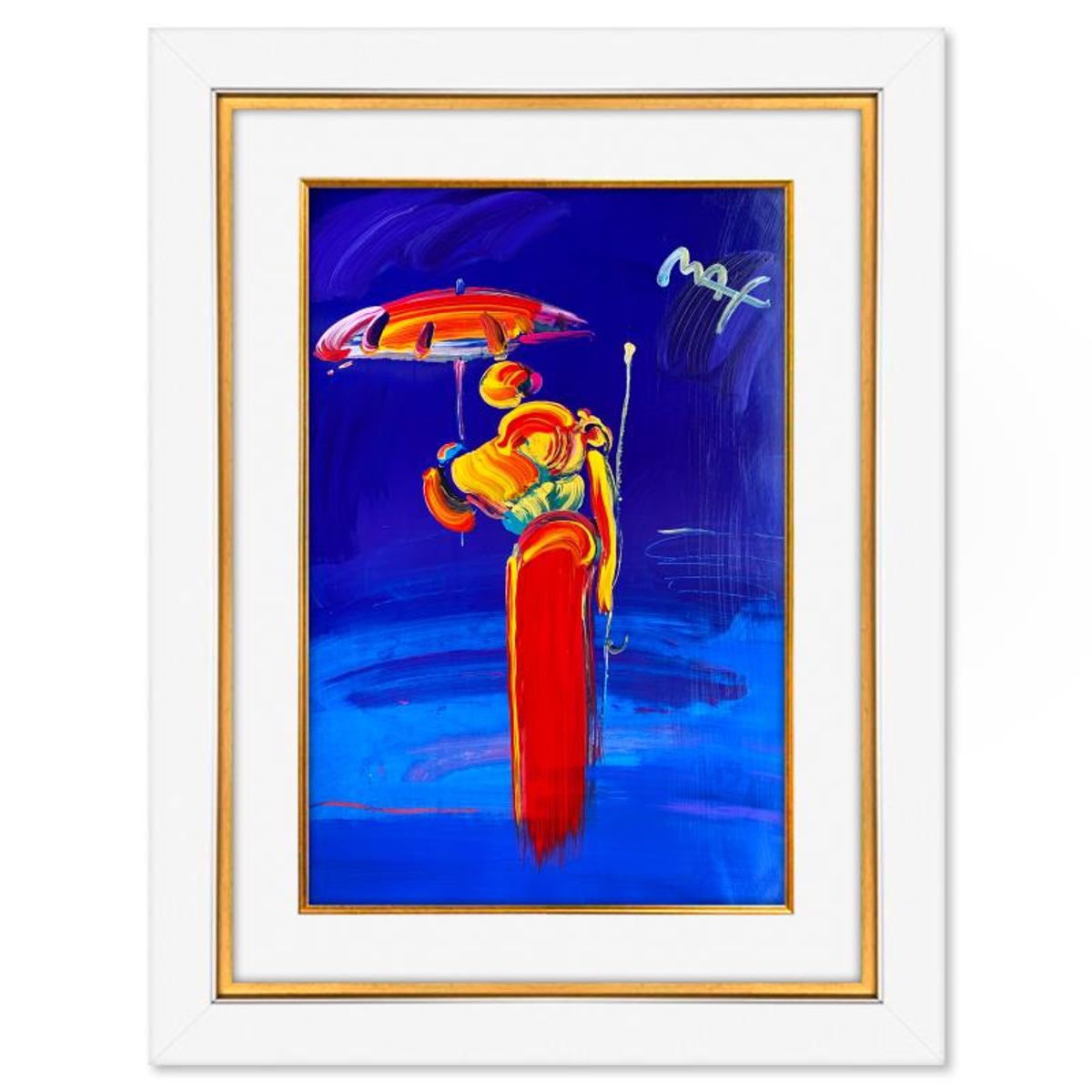 Peter Max, "Umbrella Man with Cane" Framed One-of-a-Kind Mixed Media, Hand Signed with Registration Number Certifying Authenticity.