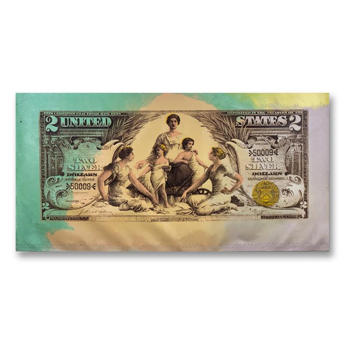 Steve Kaufman (1960-2010), "1896 Silver Certificate ($2)" Hand Signed and Numbered Limited Edition Hand Pulled silkscreen mixed media on Canvas with LOA.