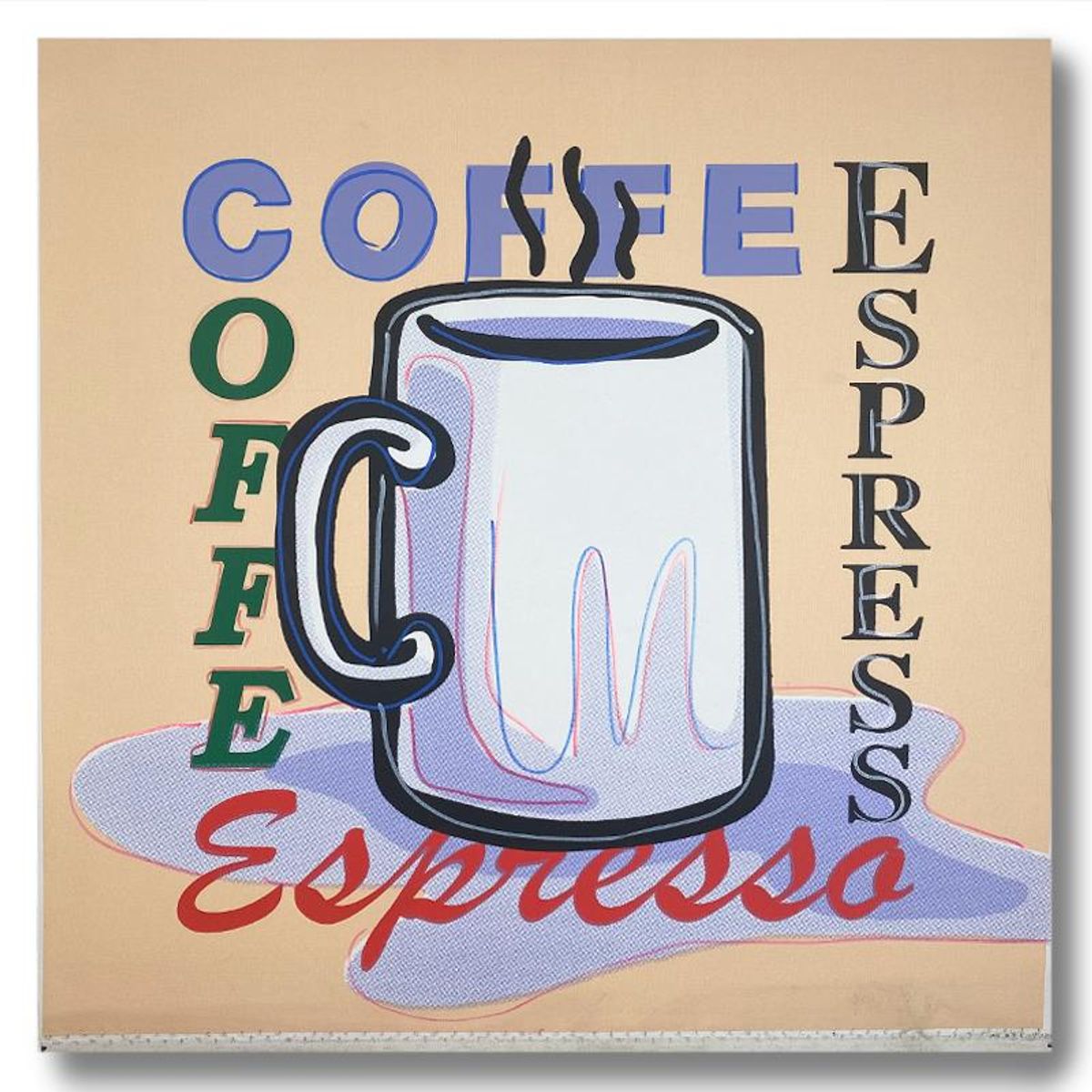 Steve Kaufman (1960-2010), "ESPRESSO" Hand Signed and Numbered Limited Edition Hand Pulled silkscreen mixed media on Canvas with LOA.