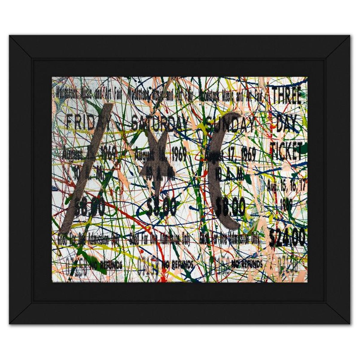 Steve Kaufman (1960-2010), "Woodstock Ticket" Framed Hand Embellished Limited Edition Silscreen, Numbered 36/50 Inverso and Hand Signed with Letter of Authenticity