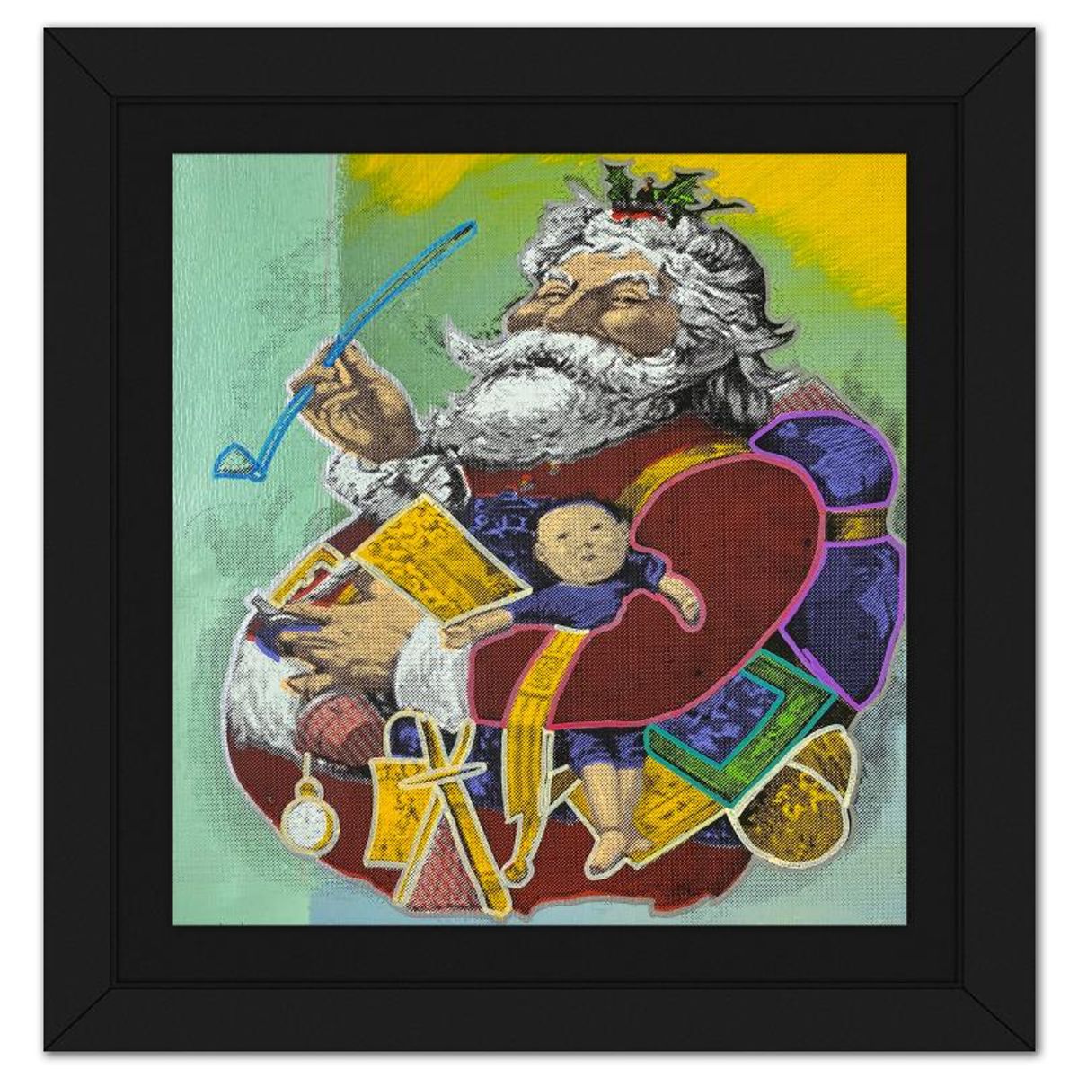 Steve Kaufman (1960-2010), "Old St Nick" Framed Hand Embellished Limited Edition Silscreen, Numbered 23/50 Inverso and Hand Signed with Letter of Authenticity
