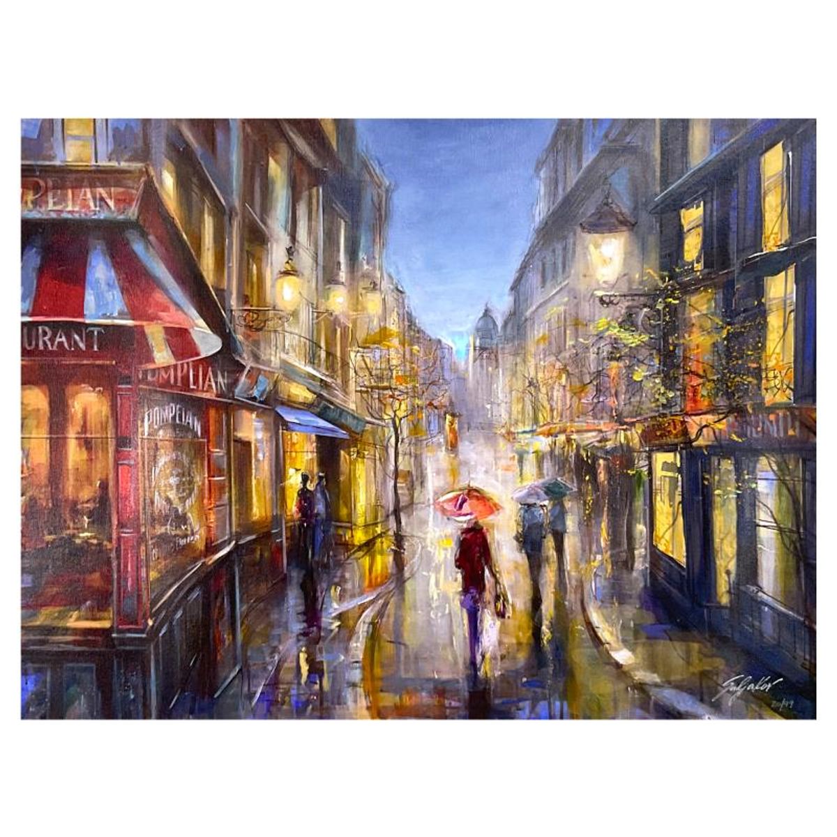 Vadik Suljakov, "Rainy Day Shopping" Hand Embellished Limited Edition on Canvas, Numbered and Hand Signed with Certificate of Authenticity.