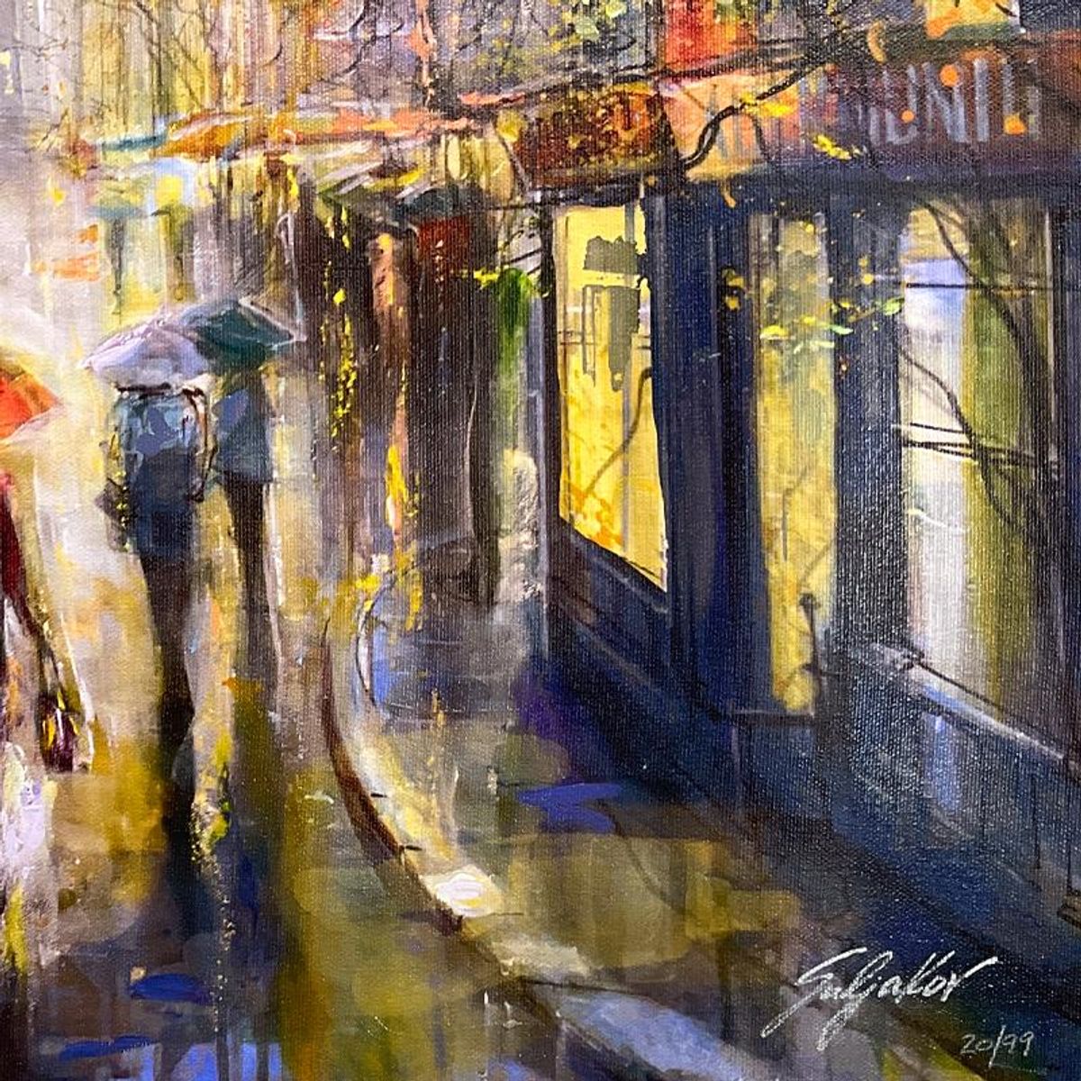 Vadik Suljakov, "Rainy Day Shopping" Hand Embellished Limited Edition on Canvas, Numbered and Hand Signed with Certificate of Authenticity.