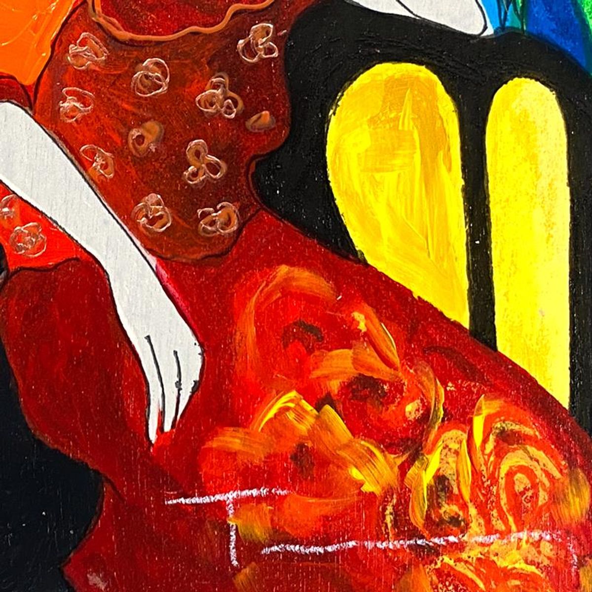 Itzchak Tarkay (1935-2012), "Tranquility" One-of-a-Kind Mixed Media Over Paint on Wood, Hand Signed with Letter of Authenticity