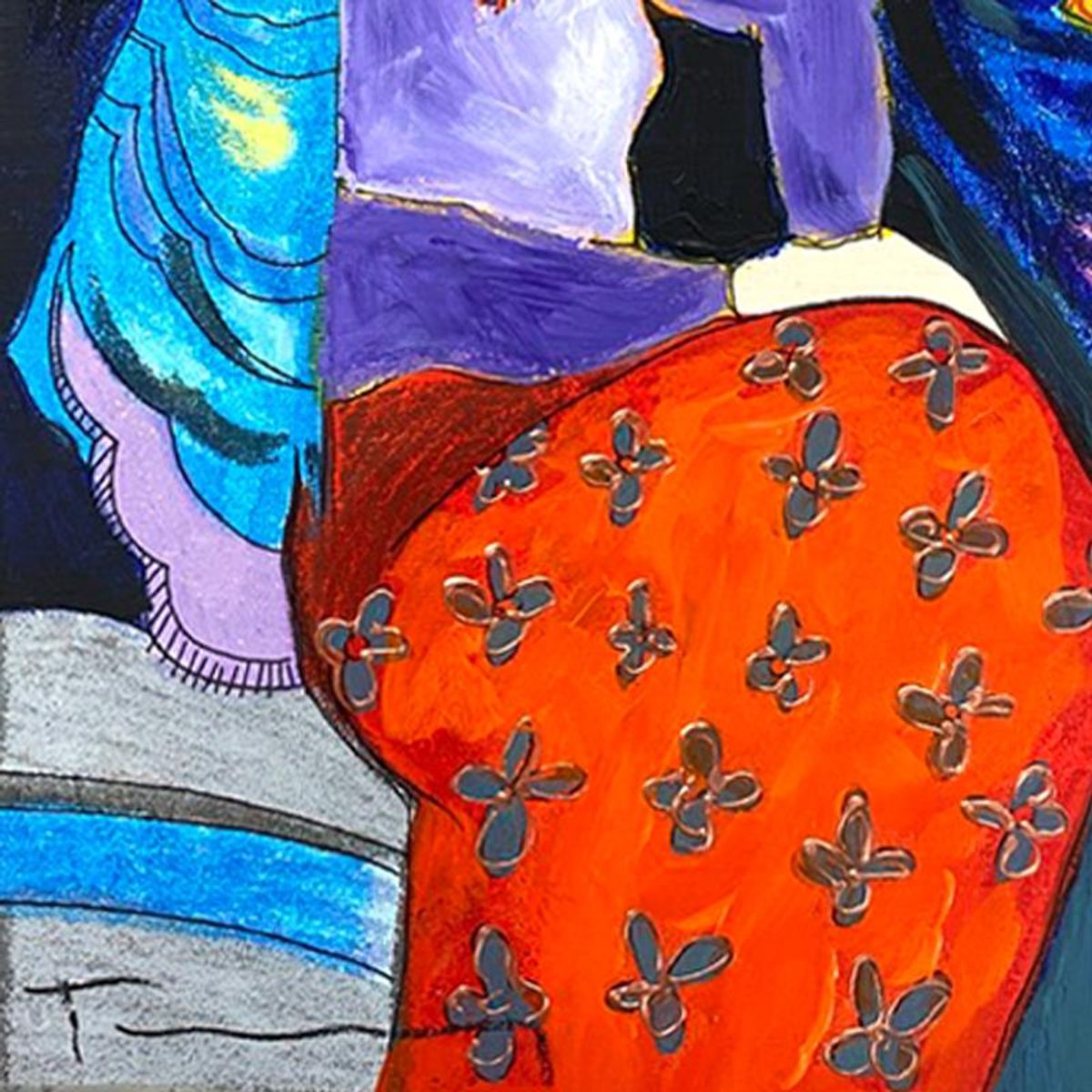 Itzchak Tarkay (1935-2012), "Blue Mood" One-of-a-Kind Mixed Media Over Paint on Wood, Hand Signed with Letter of Authenticity