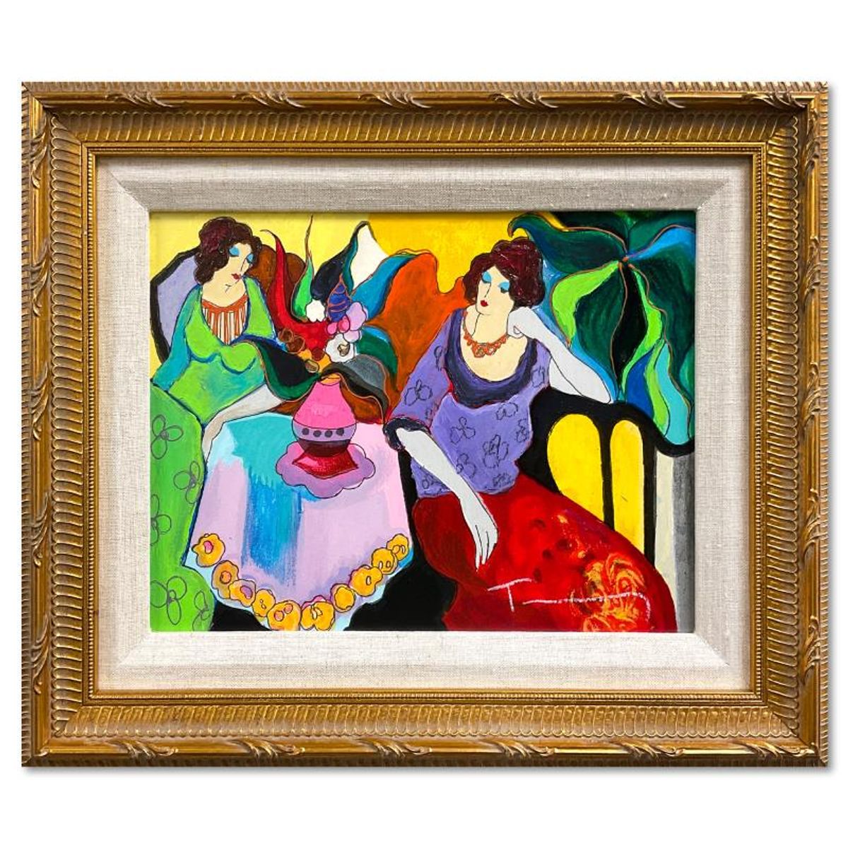 Itzchak Tarkay (1935-2012), "Tranquility" Framed One-of-a-Kind Mixed Media Over Paint on Wood, Hand Signed with Letter of Authenticity