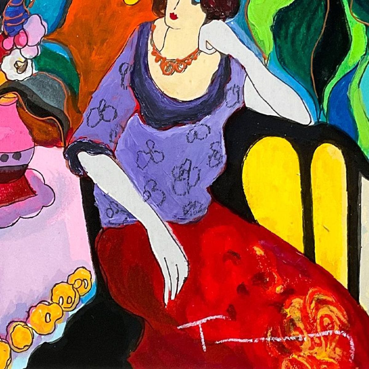 Itzchak Tarkay (1935-2012), "Tranquility" Framed One-of-a-Kind Mixed Media Over Paint on Wood, Hand Signed with Letter of Authenticity