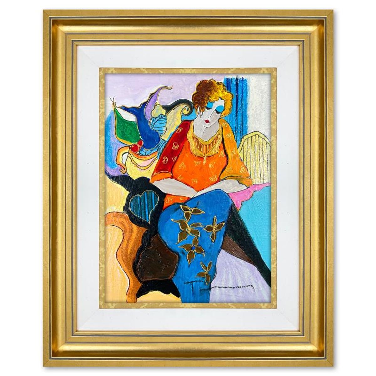 Itzchak Tarkay (1935-2012), "Memorie" Framed One-of-a-Kind Mixed Media Over Paint on Wood, Hand Signed with Letter of Authenticity