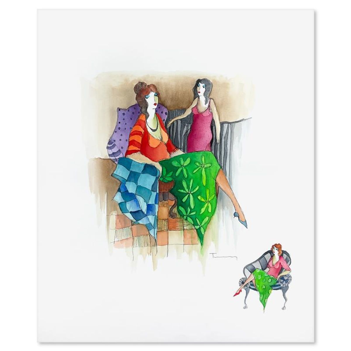 Itzchak Tarkay (1935-2012), Original Mixed Media Watercolor Painting on Paper, Hand Signed with Letter of Authenticity
