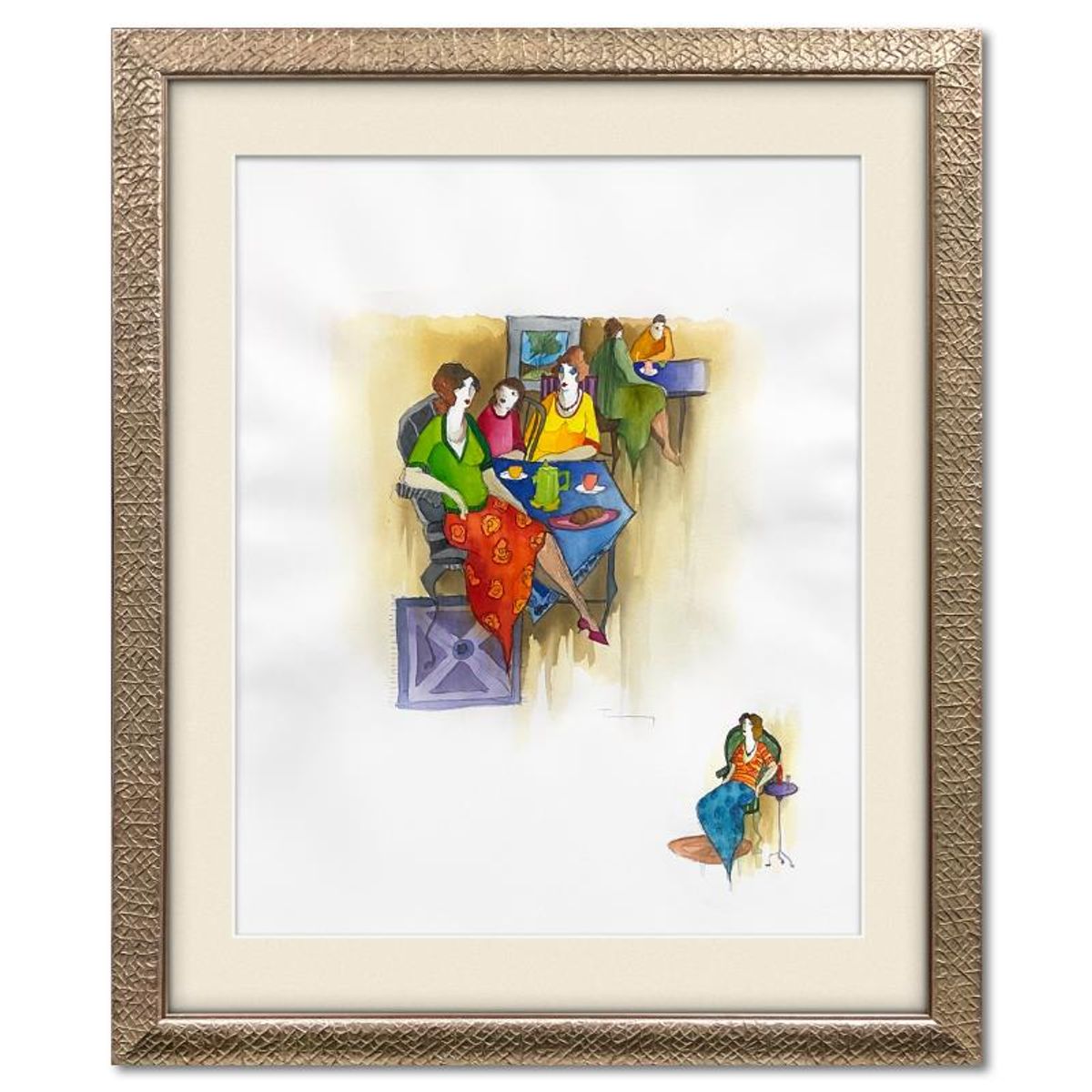 Itzchak Tarkay (1935-2012), Framed Original Mixed Media Watercolor, Hand Signed with Letter of Authenticity.