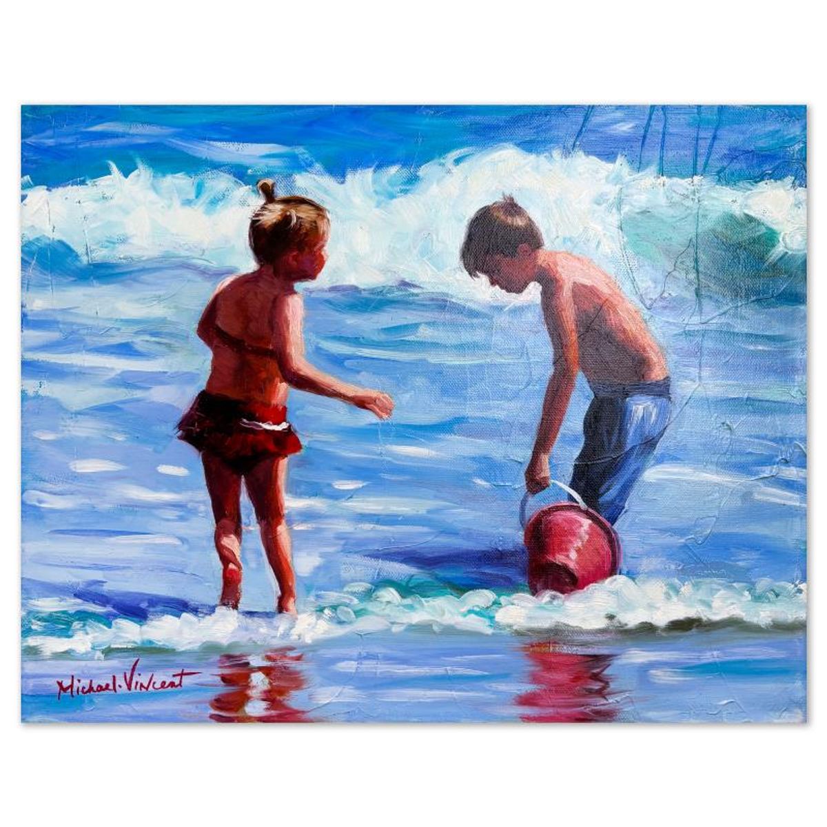 Michael Vincent, "Lets Play" Original Painting on Canvas, Hand Signed with Letter of Authenticity.