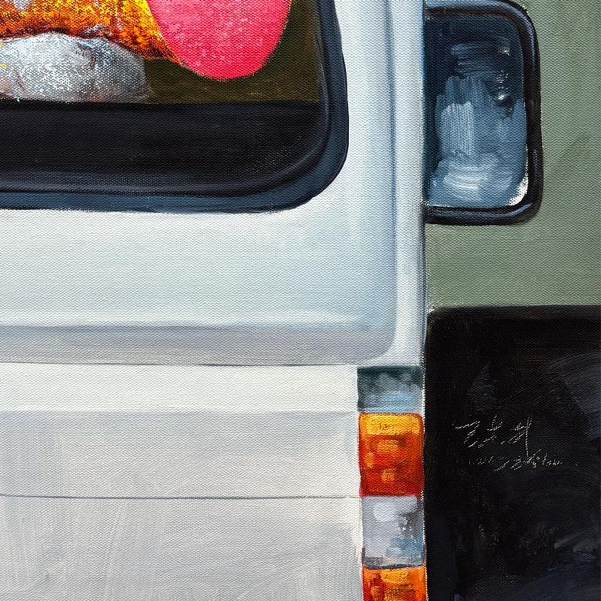 Wang, "Back Side View" Original Mixed Media Painting on Canvas, Hand Signed with Letter of Authenticity.