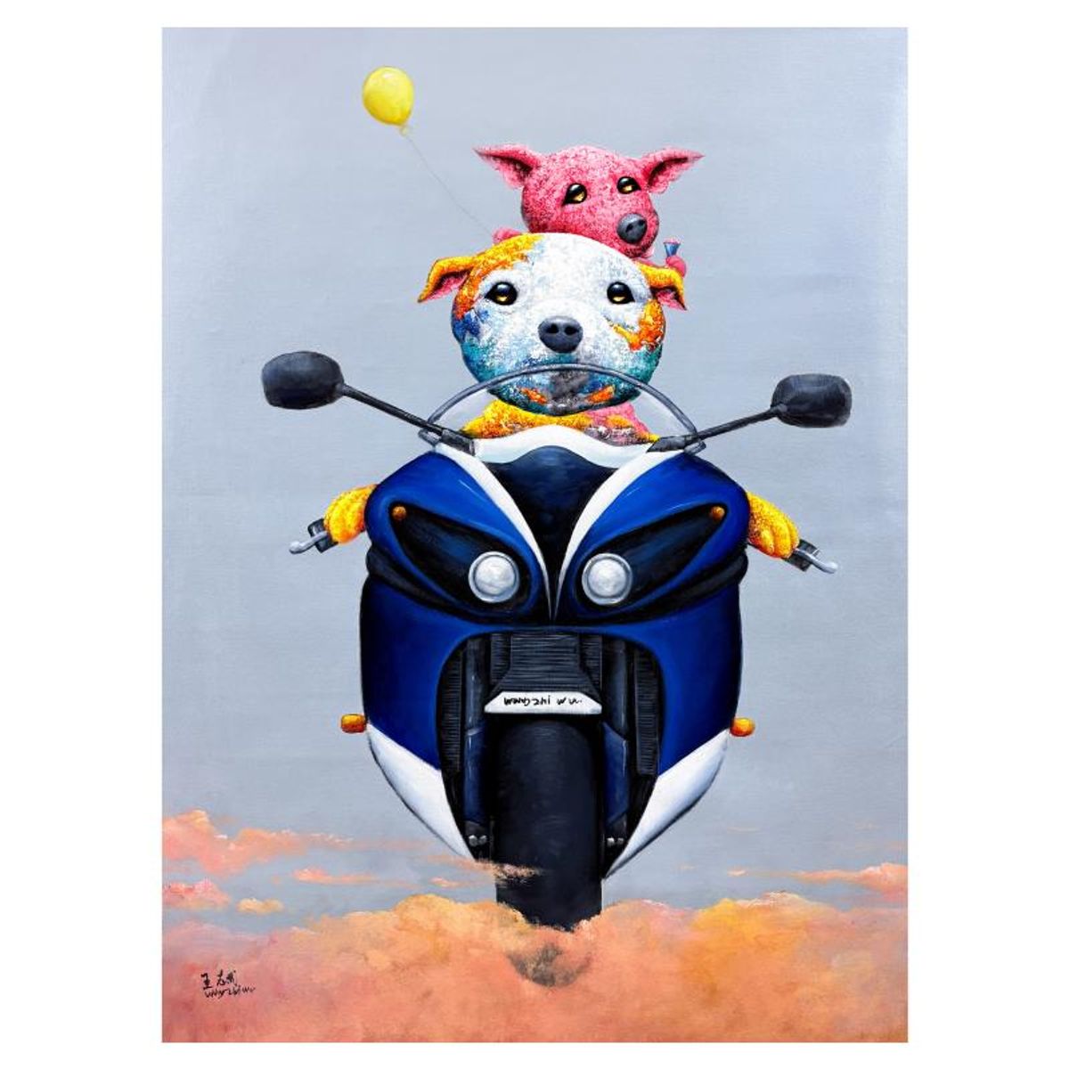 Wang, Original Mixed Media Painting on Canvas, Hand Signed with Letter of Authenticity.