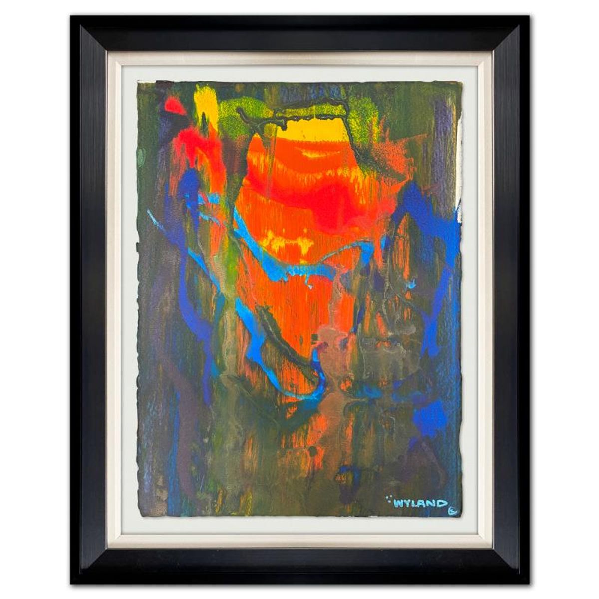 Wyland, "Untitled Abstract" Framed Original Painting on Paper, Hand Signed with Letter of Authenticity.