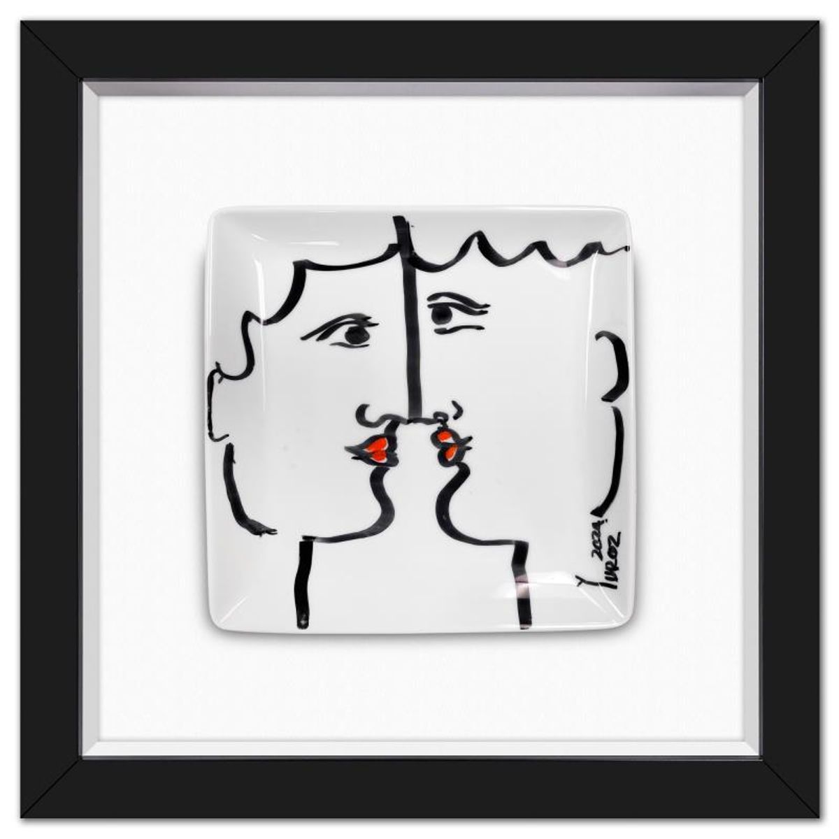 Yuroz, Framed Hand Painted Ceramic Plate, Hand Signed with Letter of Authenticity.