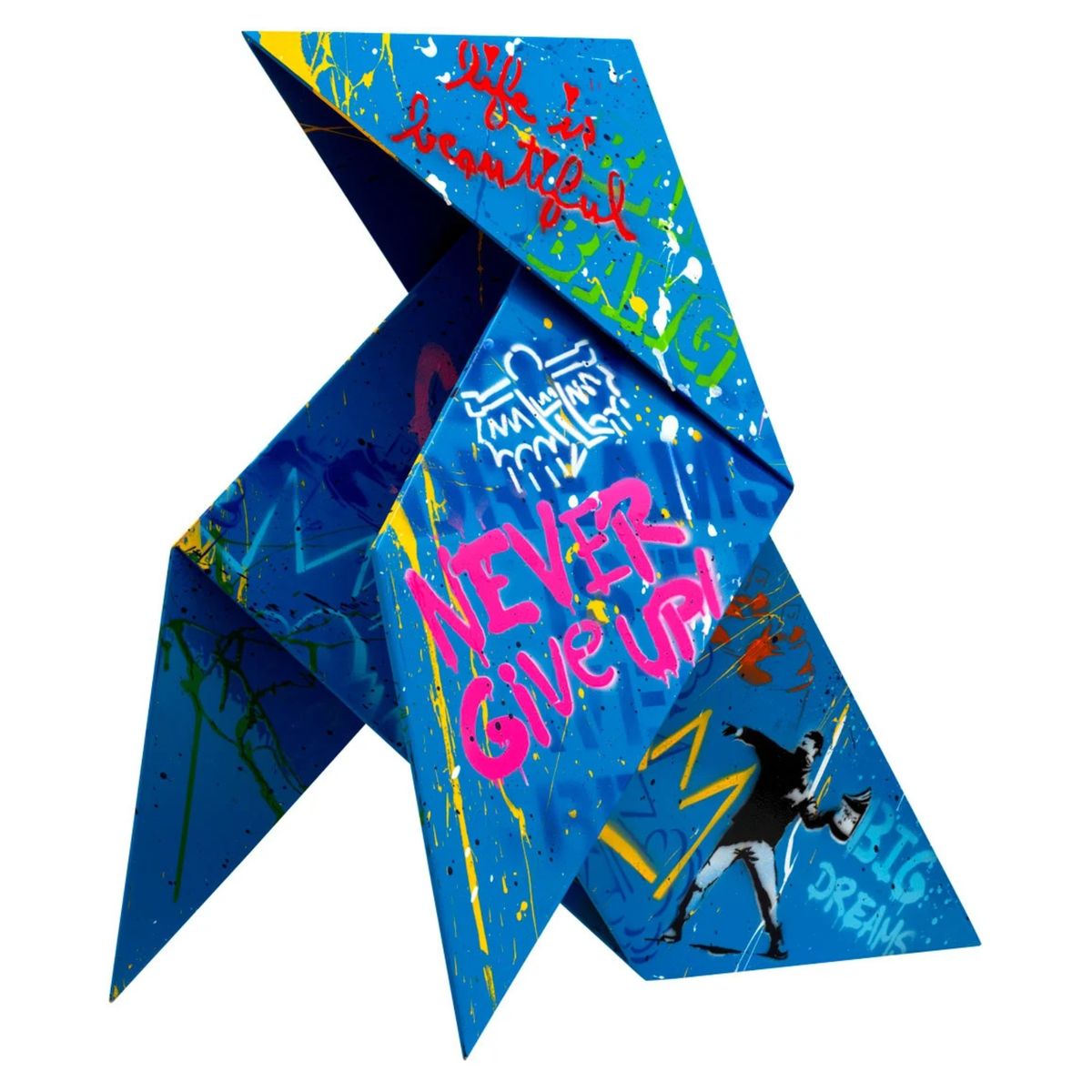 Mr. Brainwash- Stencil and Mixed Media on Painted Steel Sculpture "Imagiro Bird, 2024"