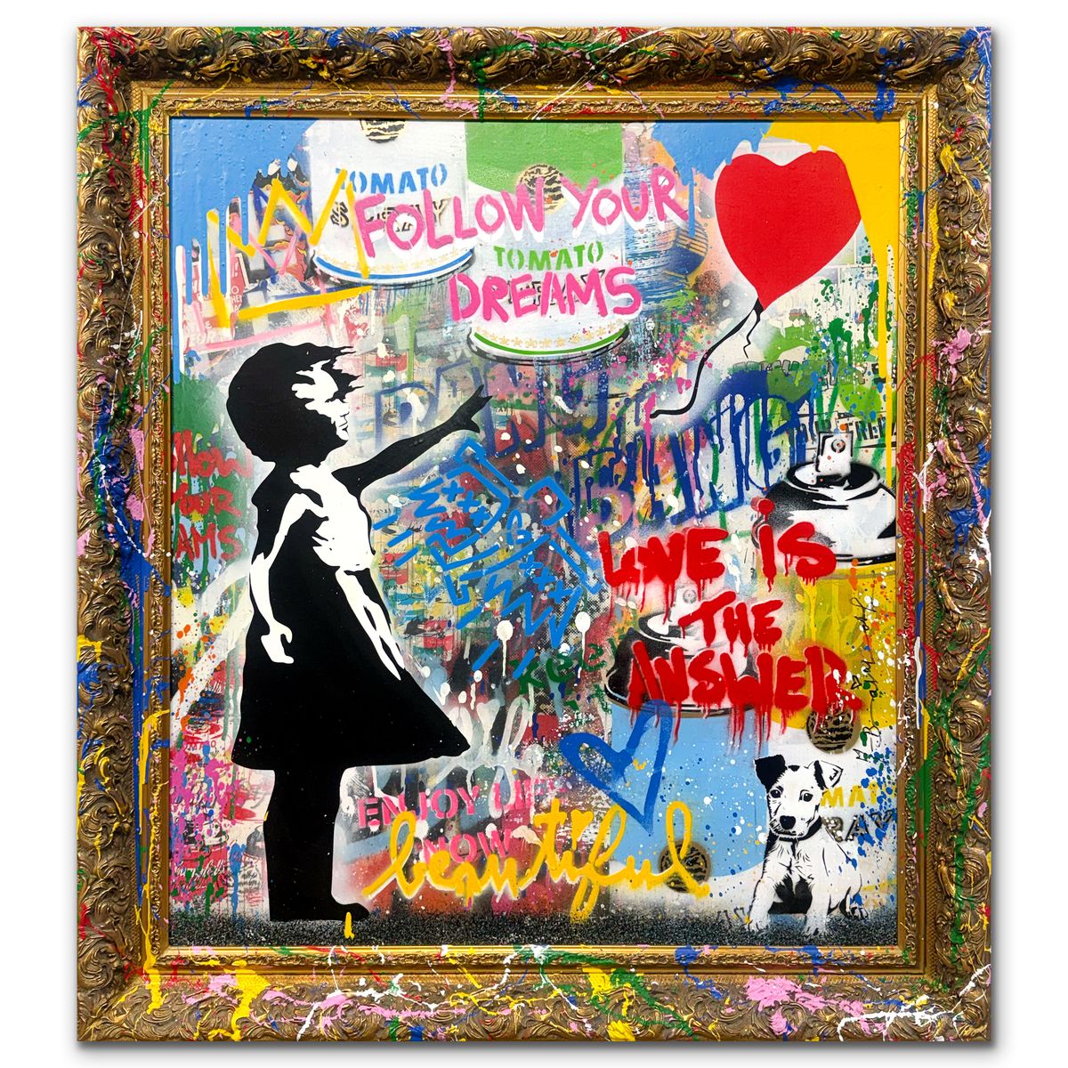 Mr. Brainwash- Silkscreen and Mixed Media on Canvas with Splashed Frame "Balloon Girl, 2026"